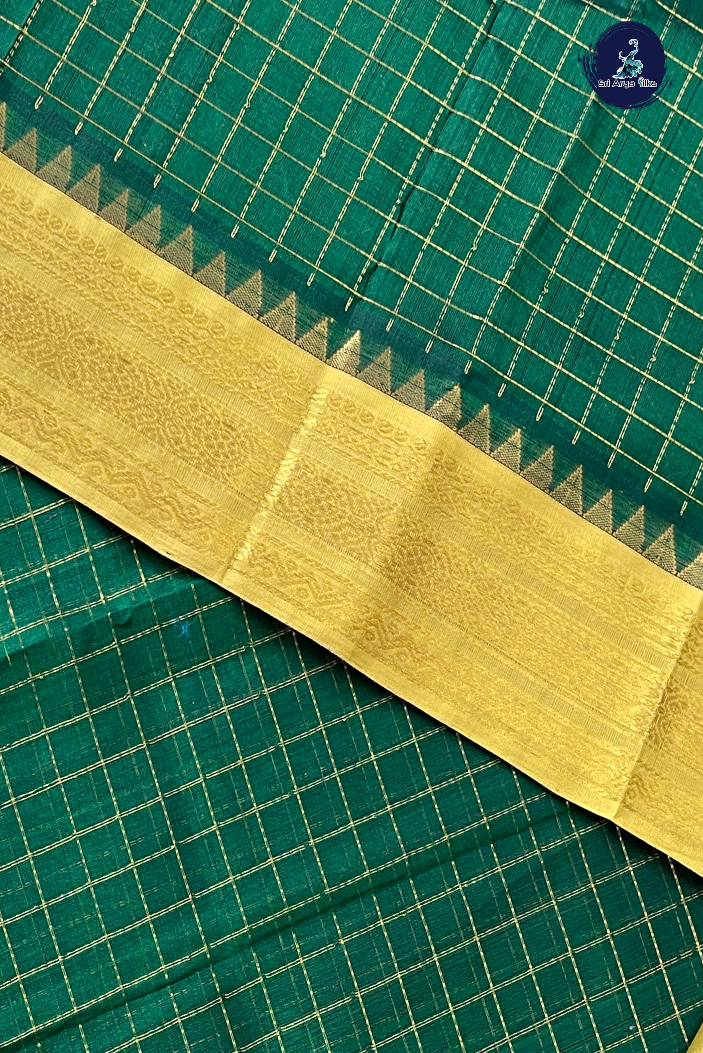 Green Checked Saree With Zari Checked Pattern