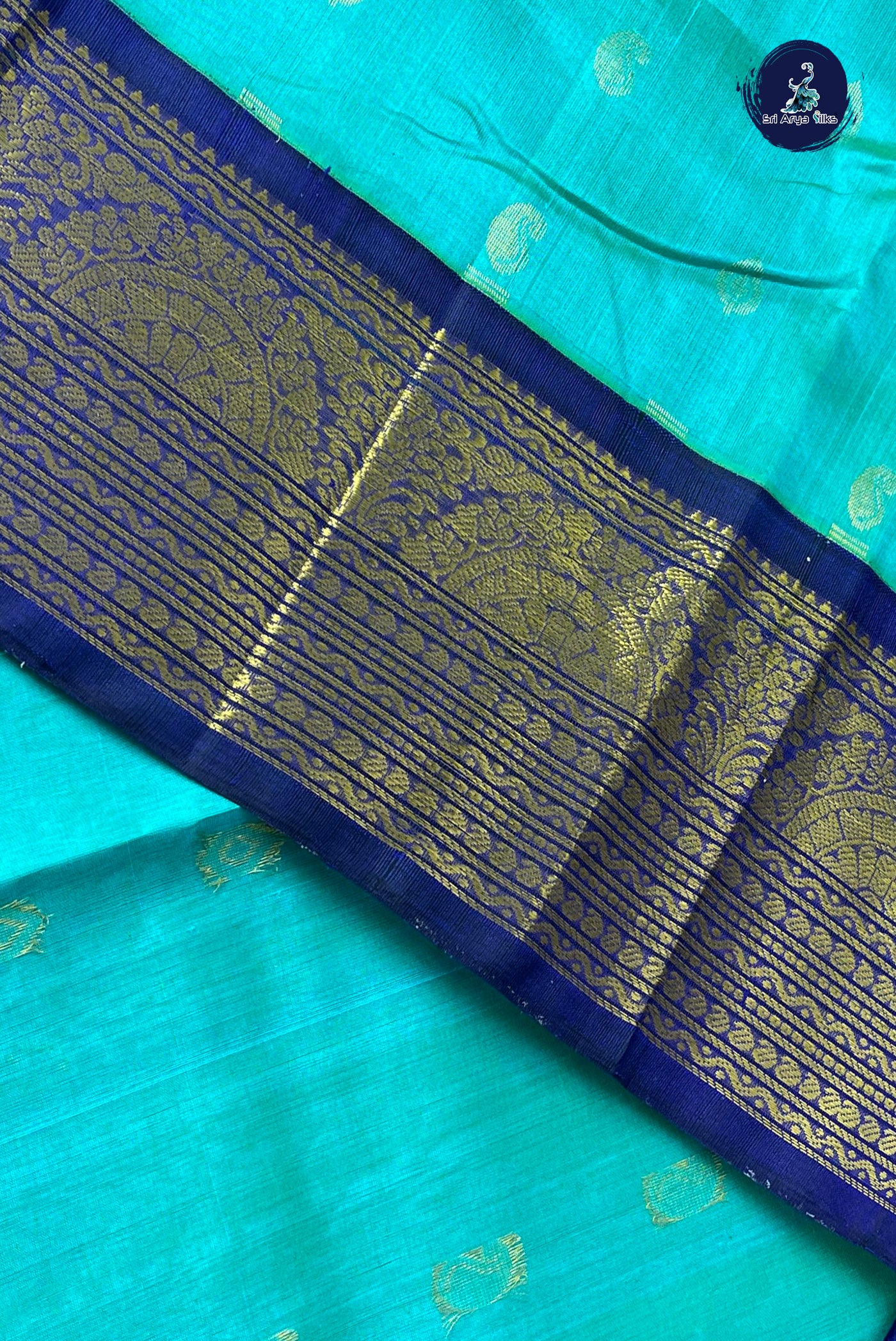 Teal Blue Korvai Silk Cotton Saree With Zari Buttas Pattern