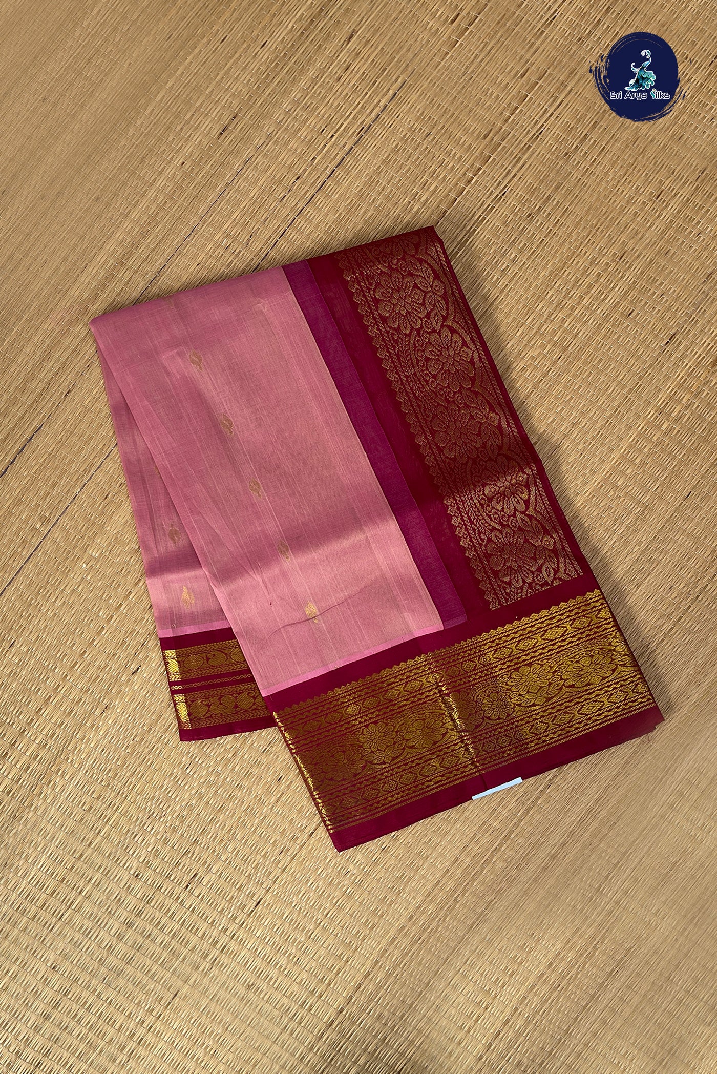 Lotus Pink Korvai Silk Cotton Saree With Zari Buttas Pattern