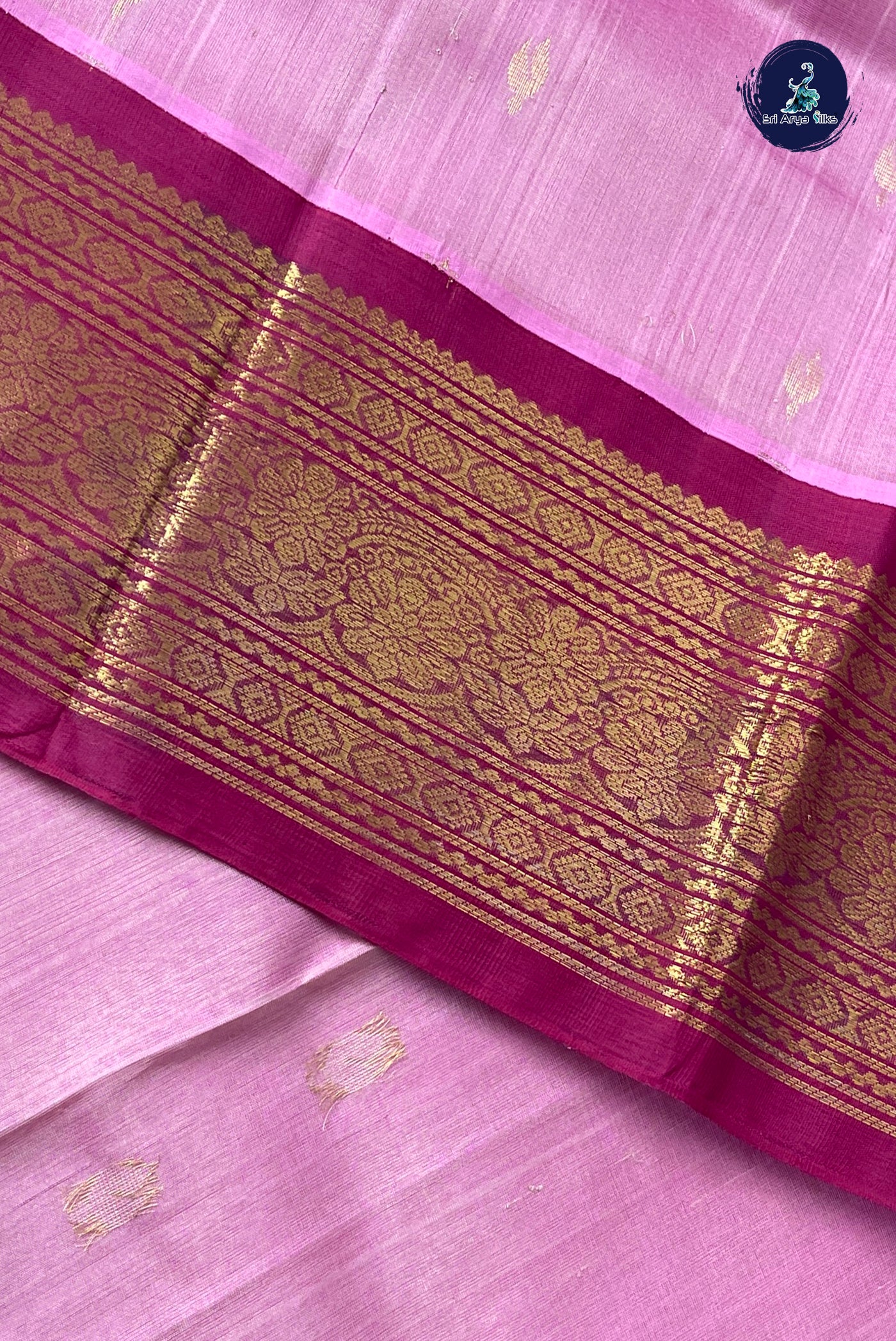 Lotus Pink Korvai Silk Cotton Saree With Zari Buttas Pattern