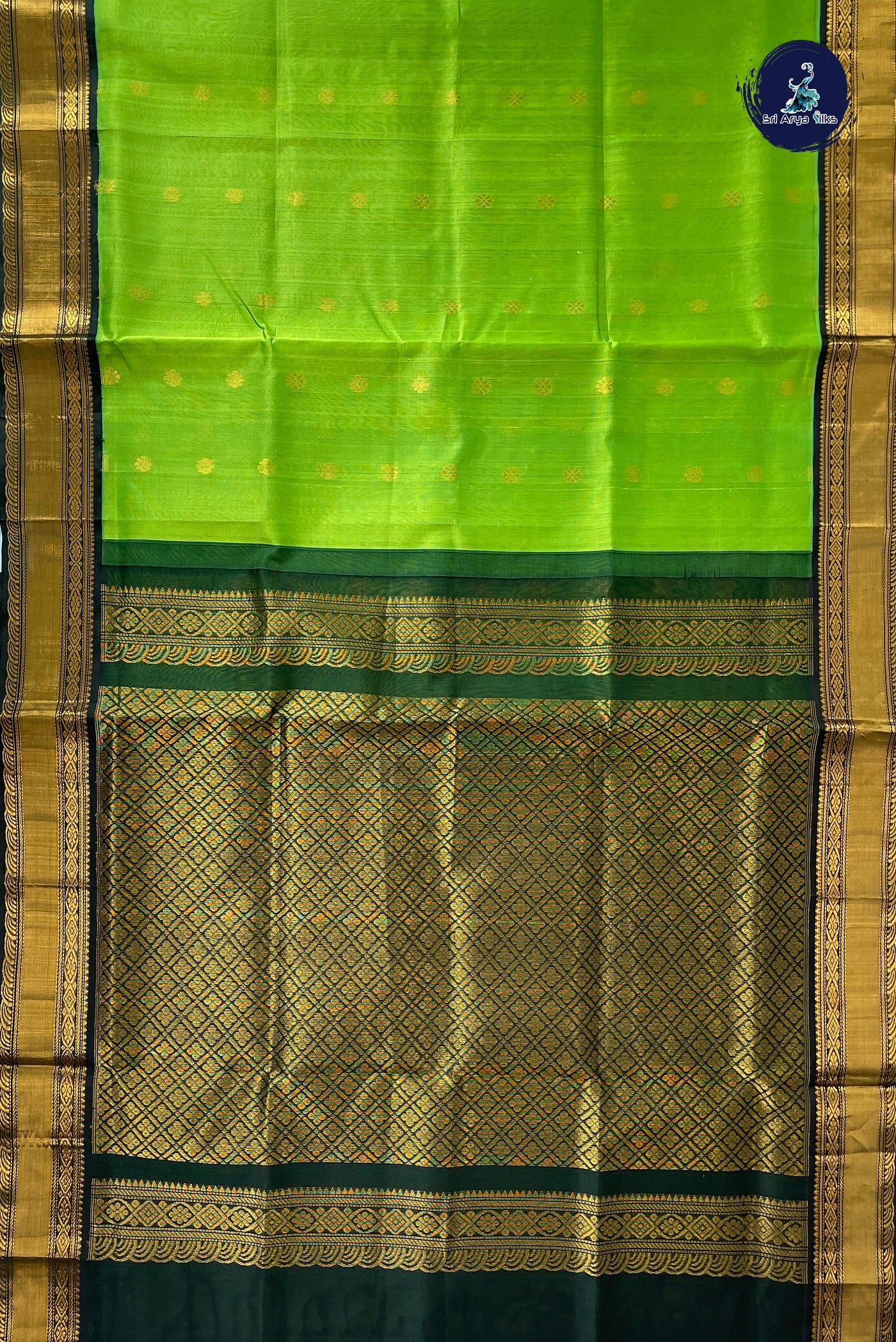 Light Green Korvai Silk Cotton Saree With Zari Buttas Pattern