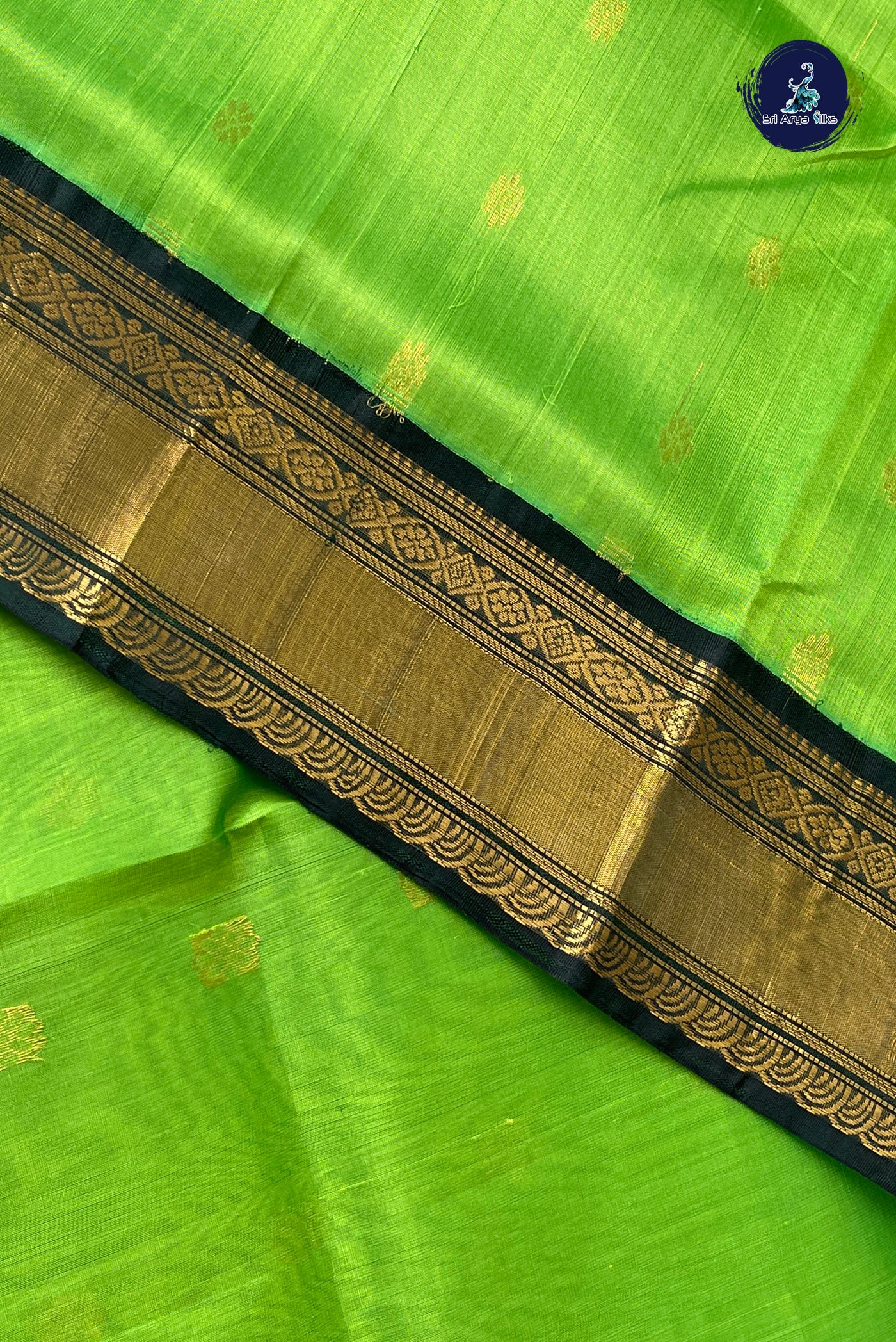 Light Green Korvai Silk Cotton Saree With Zari Buttas Pattern