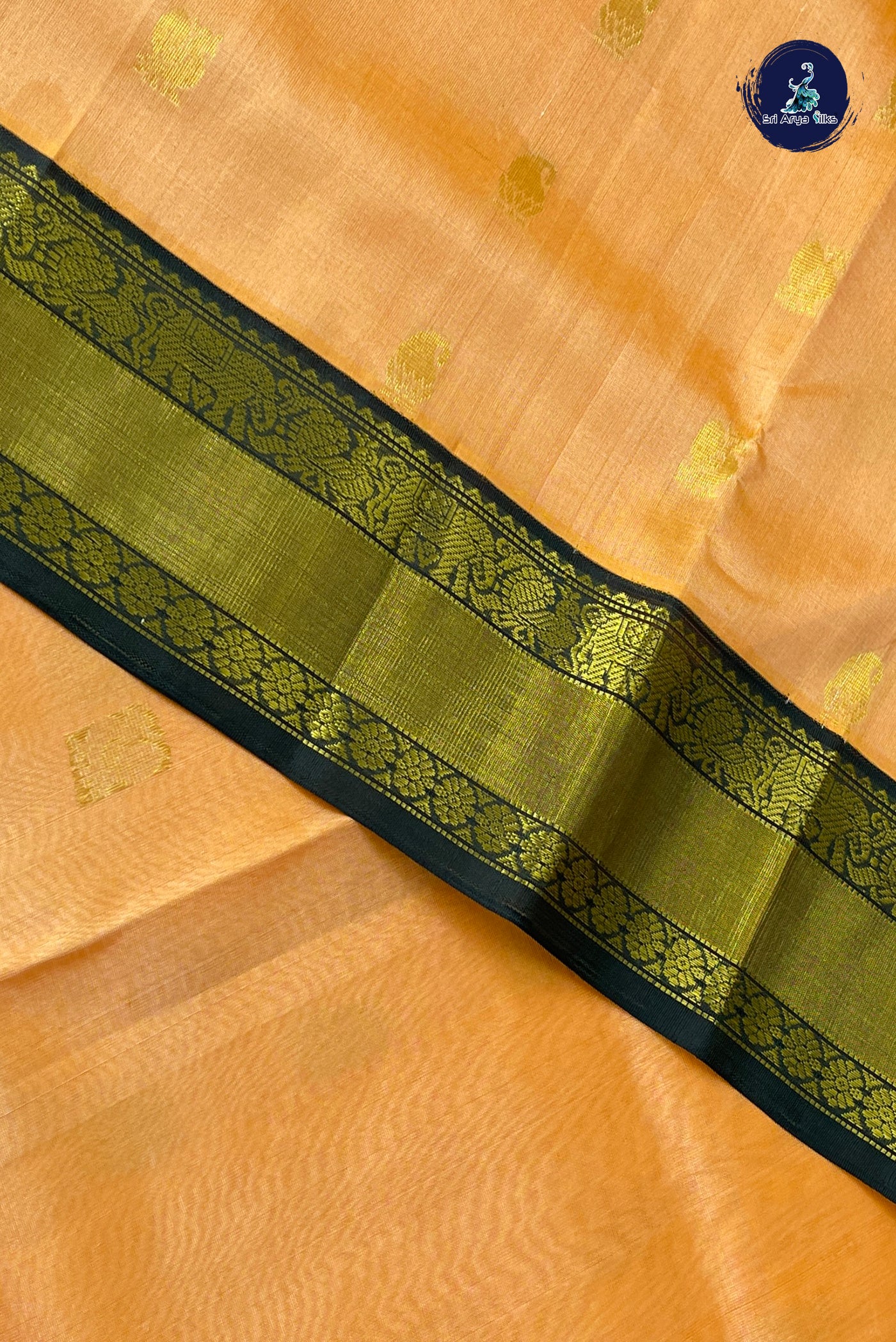 Peach Korvai Silk Cotton Saree With Zari Buttas Pattern
