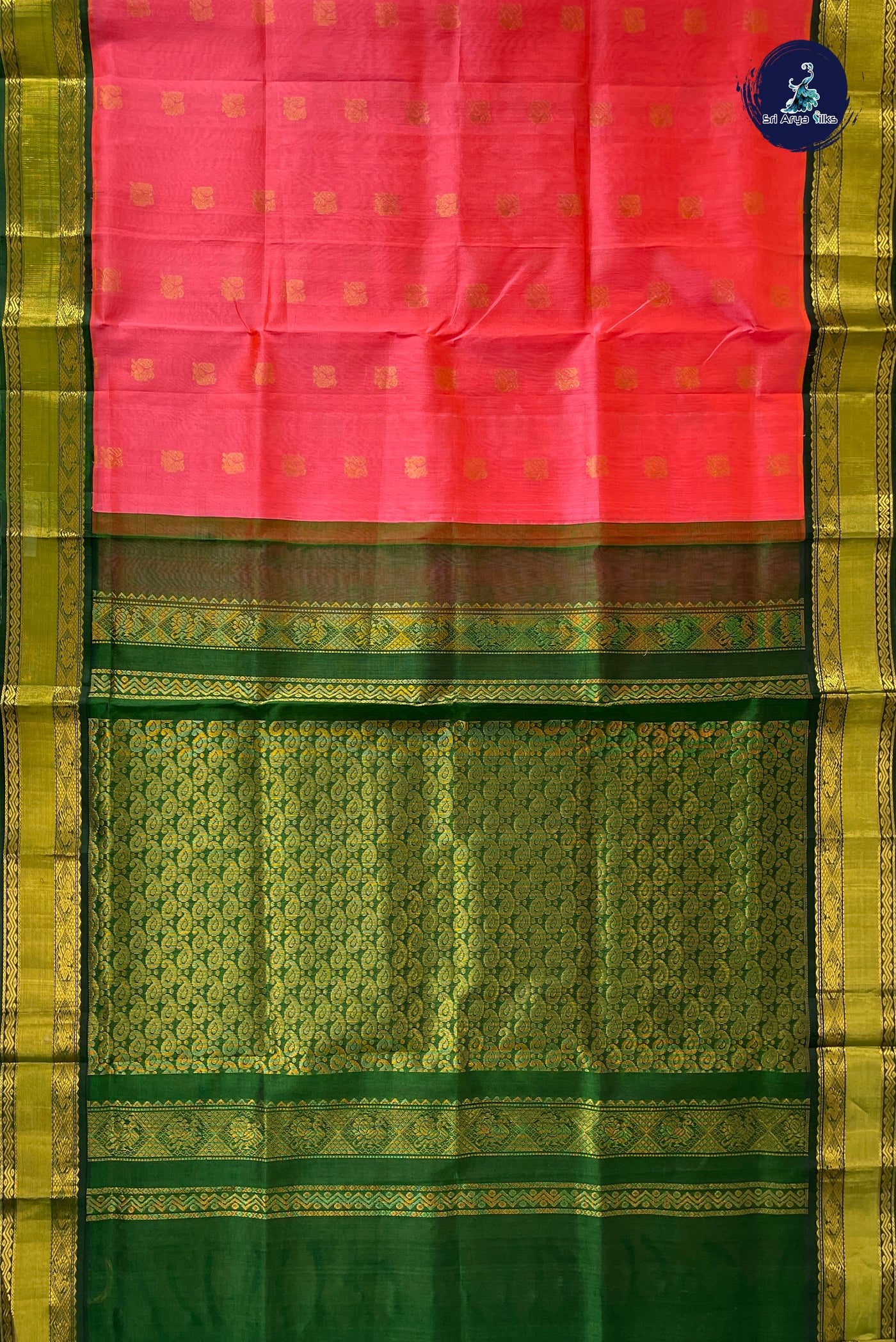 Pink Korvai Silk Cotton Saree With Zari Buttas Pattern