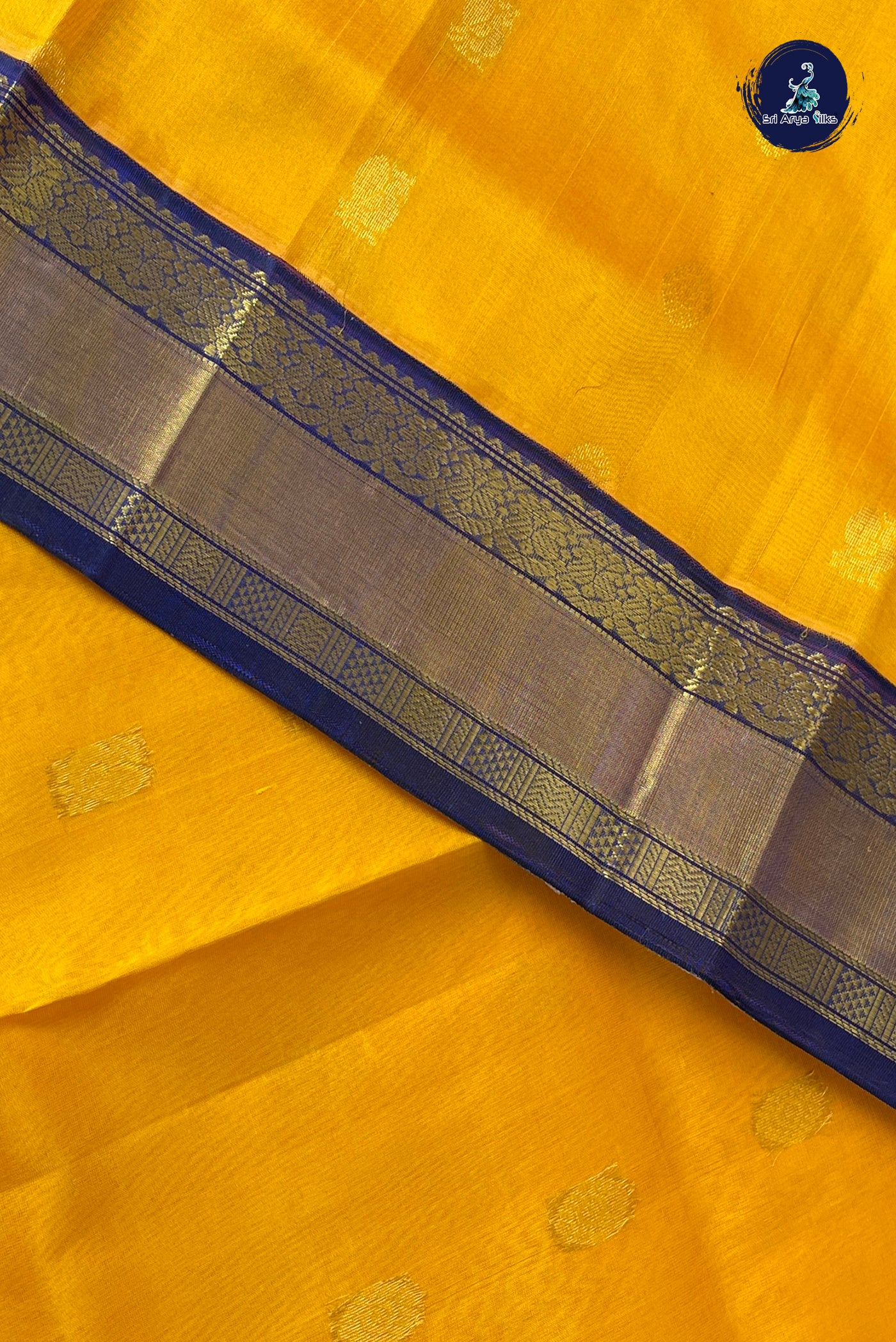 Yellow Korvai Silk Cotton Saree With Zari Buttas Pattern