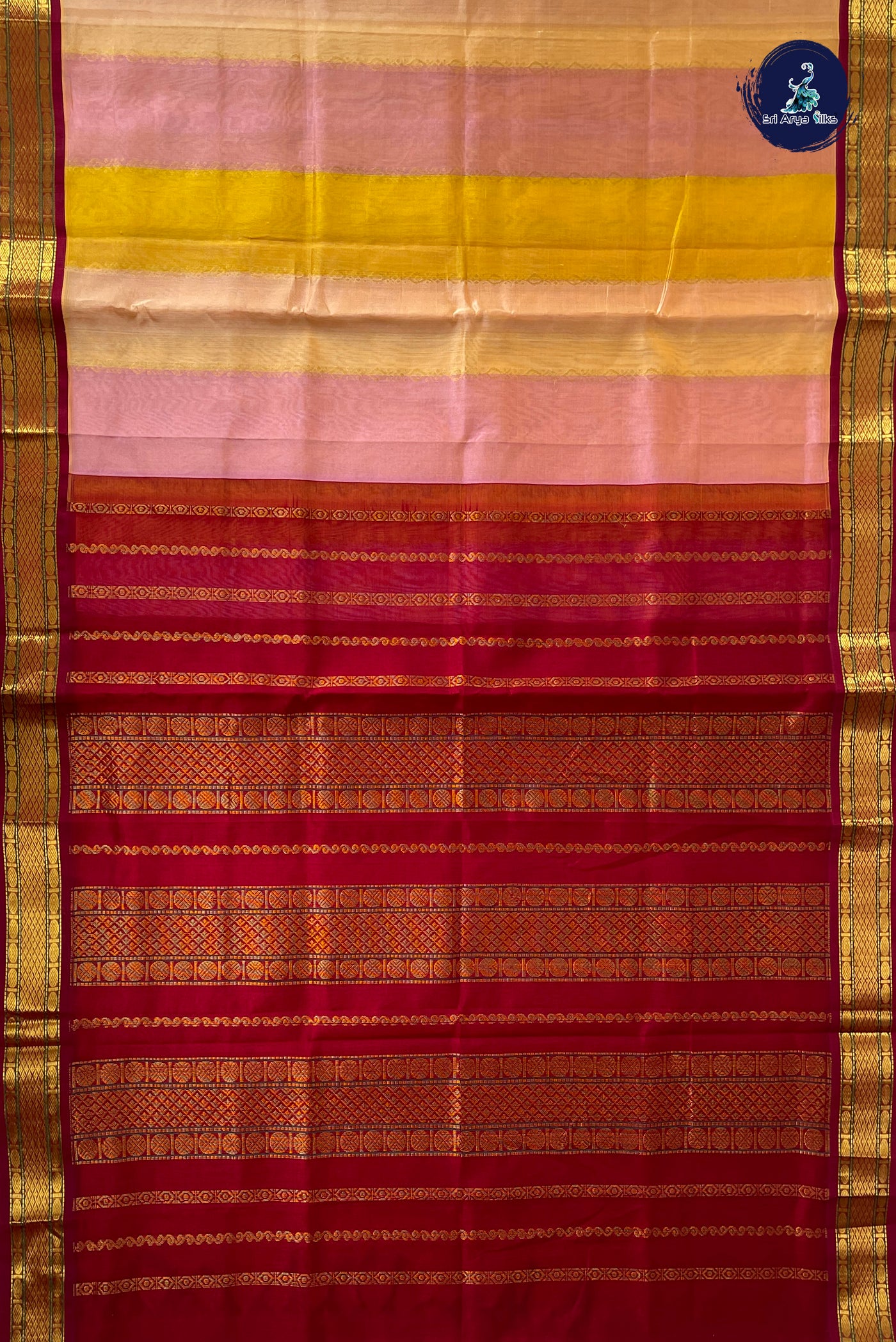 Multi Colour Korvai Silk Cotton Saree With Stripes Pattern
