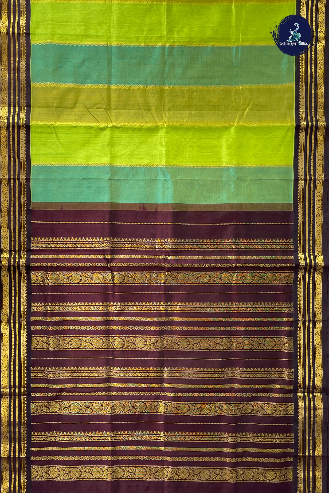 Multi Colour Korvai Silk Cotton Saree With Stripes Pattern