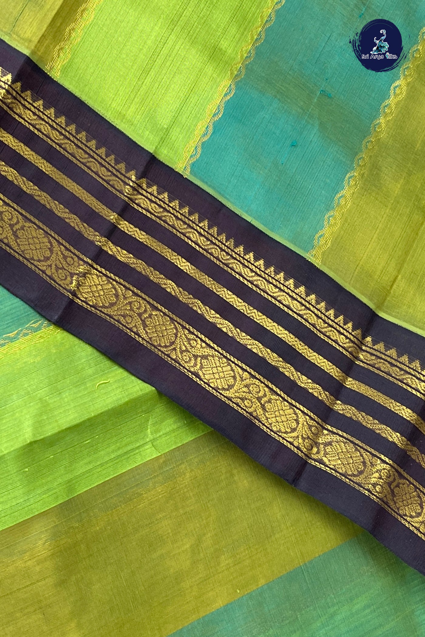 Multi Colour Korvai Silk Cotton Saree With Stripes Pattern