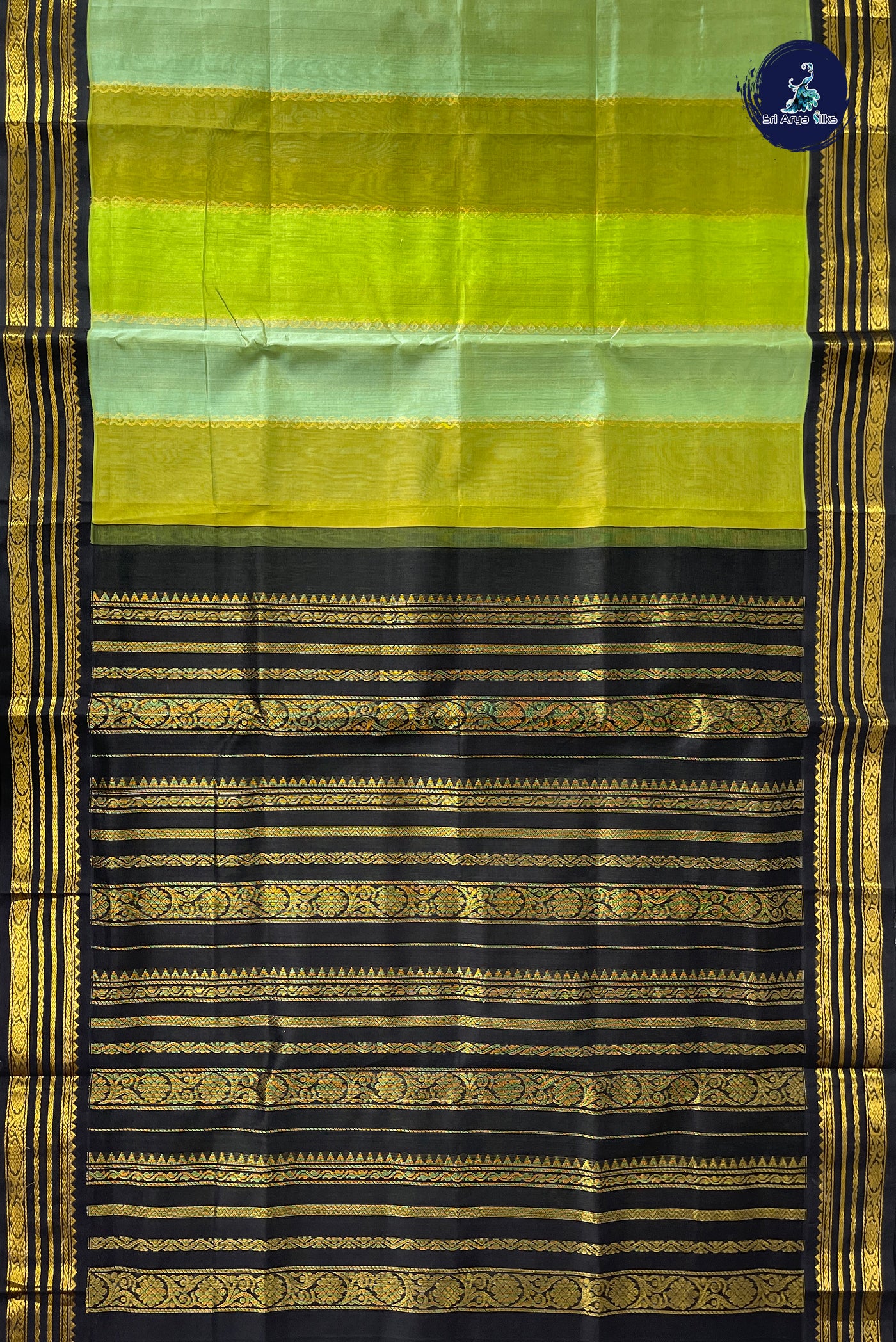 Multi Colour Korvai Silk Cotton Saree With Stripes Pattern