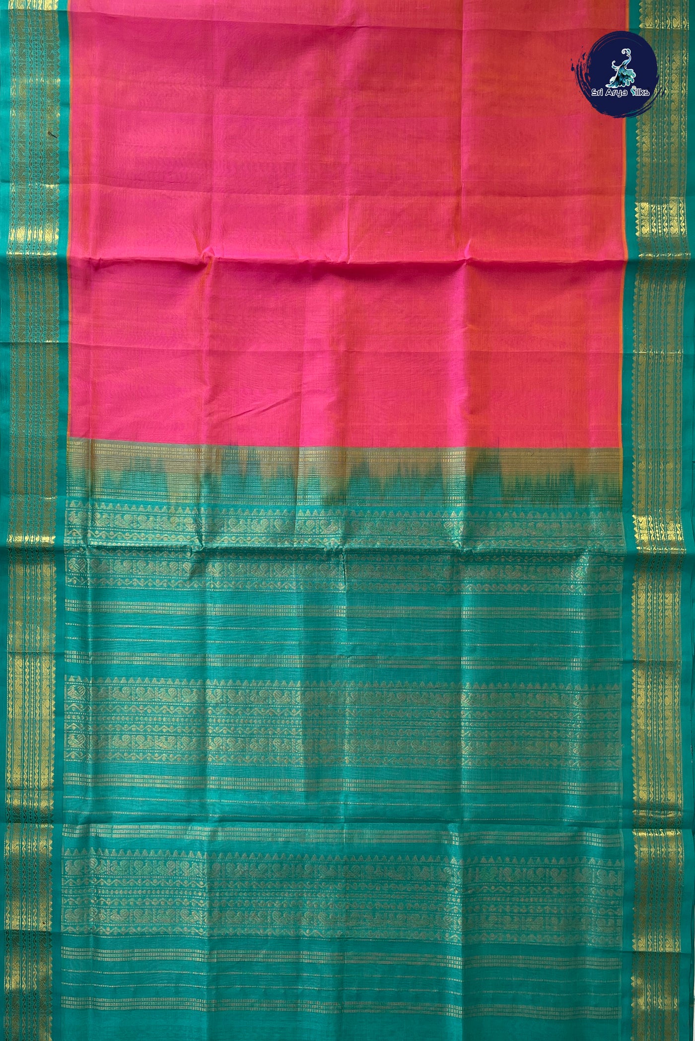 Dual Tone Pink Vaira Oosi Silk Cotton Saree With Vaira Oosi Pattern