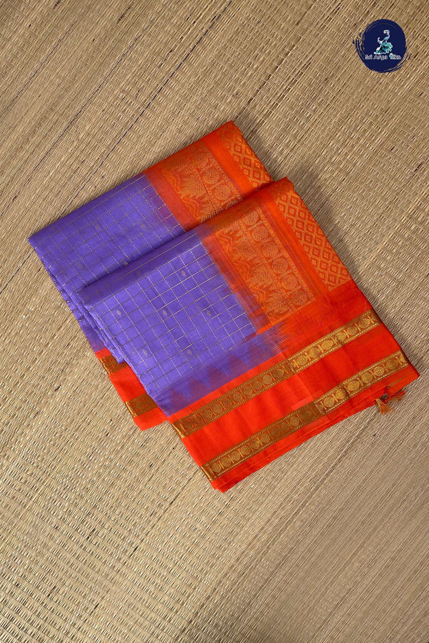 Lavender Checked Saree With Zari Checked Pattern