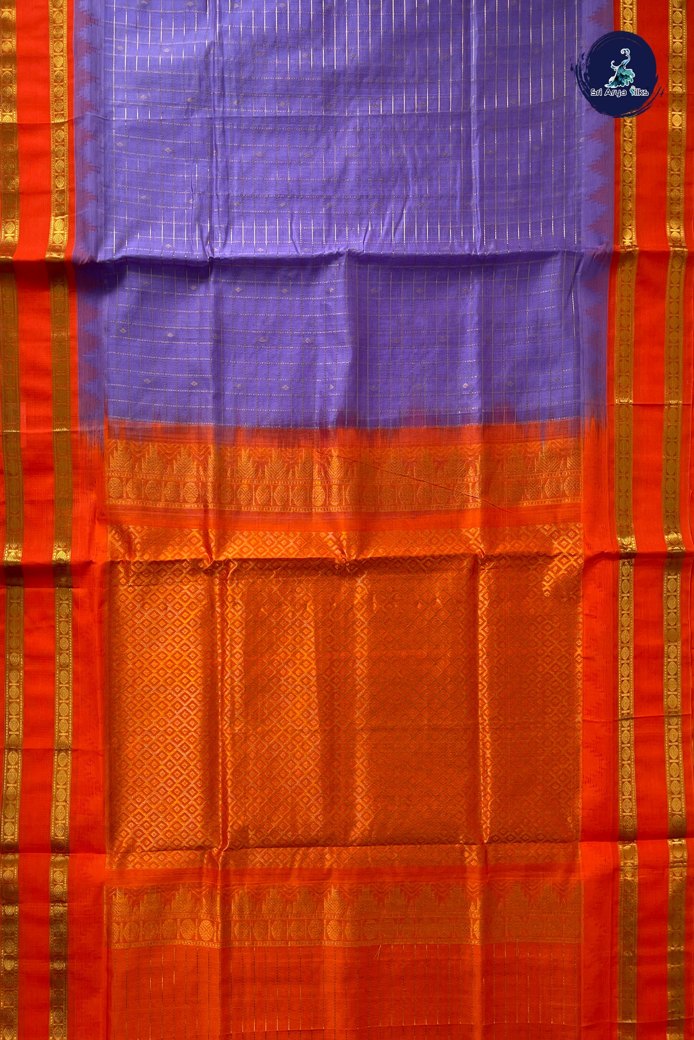 Lavender Checked Saree With Zari Checked Pattern