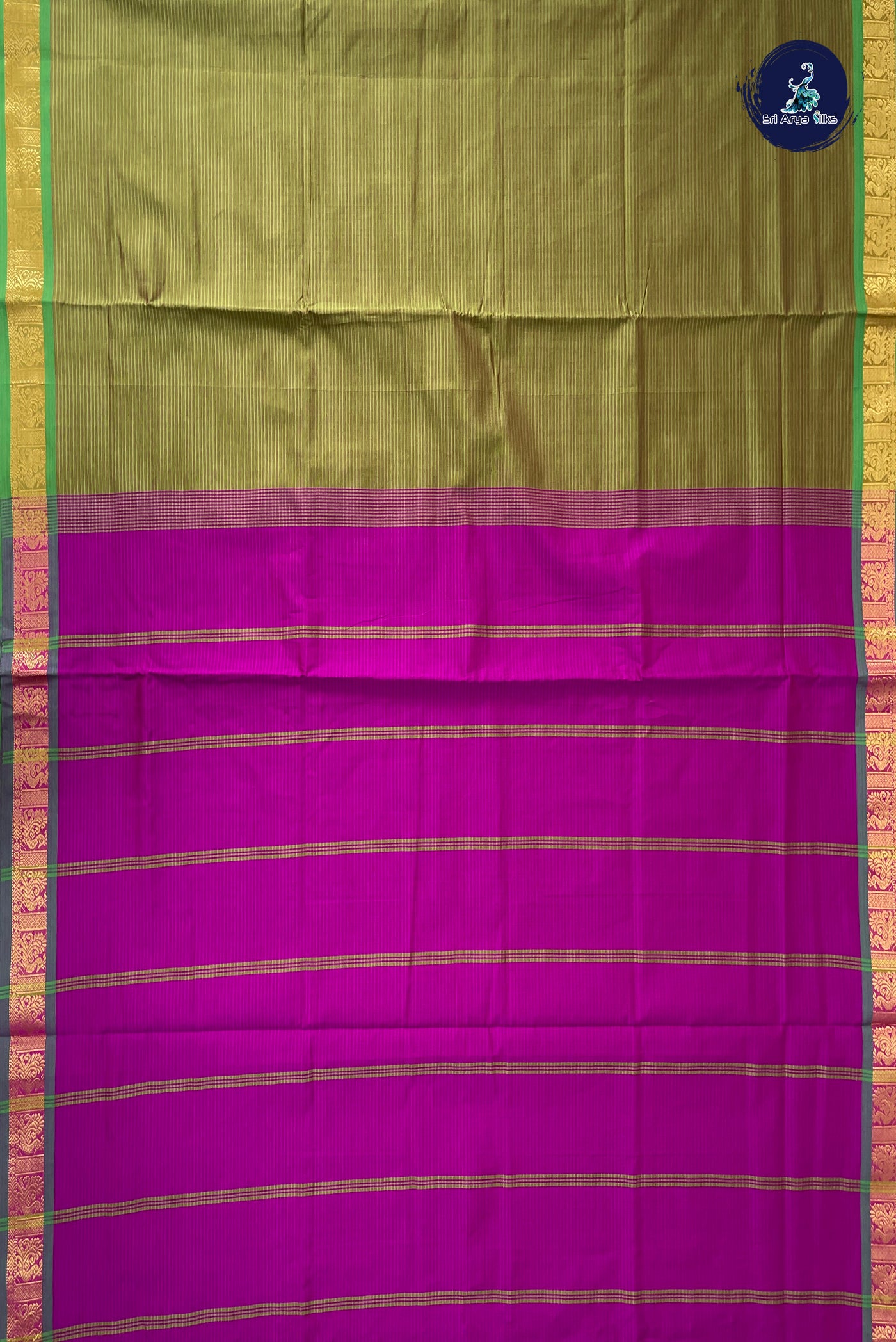 Dual Tone Green Half Pure Silk Cotton Saree With Doria Lines Pattern