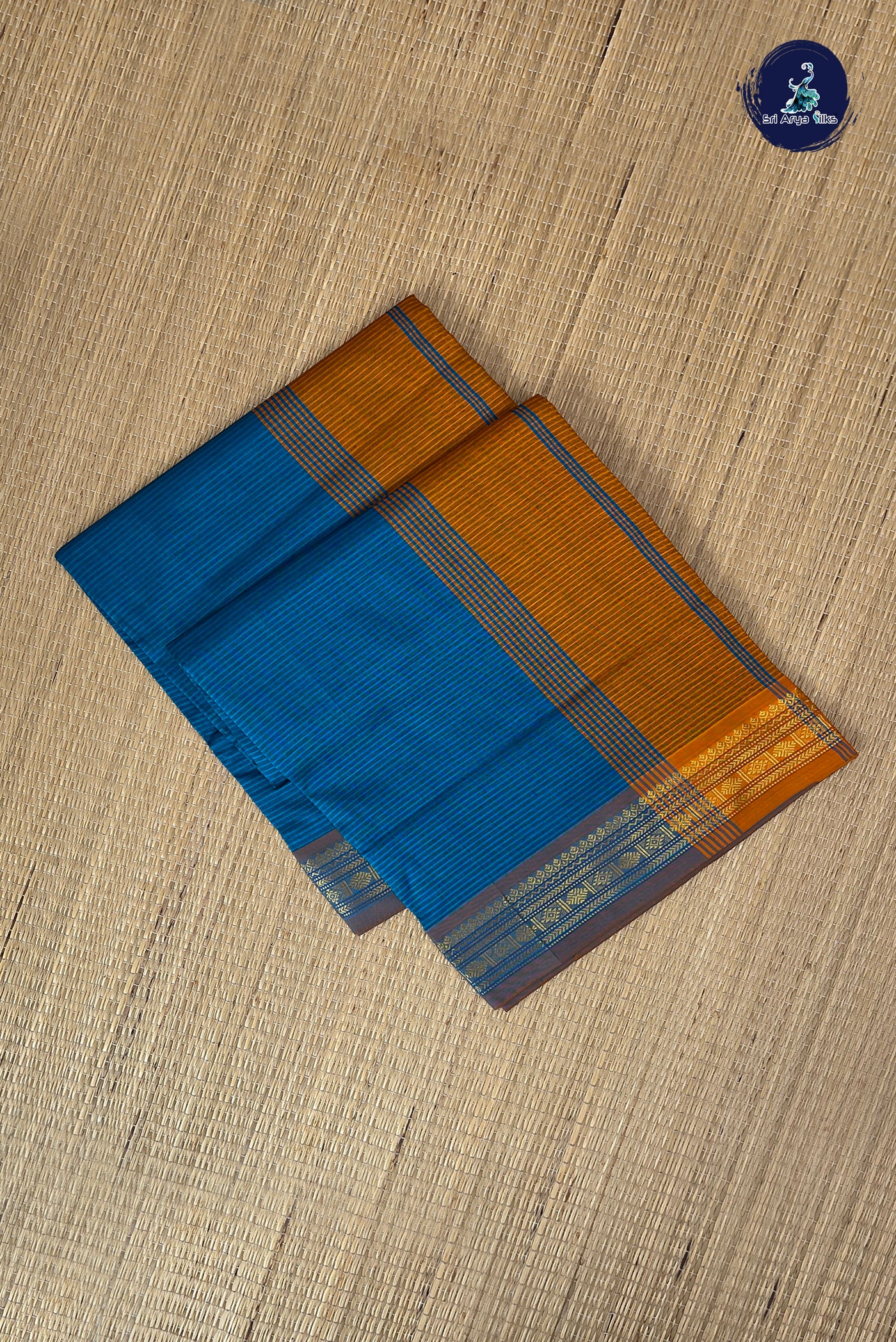 Blue Half Pure Silk Cotton Saree With Doria Lines Pattern