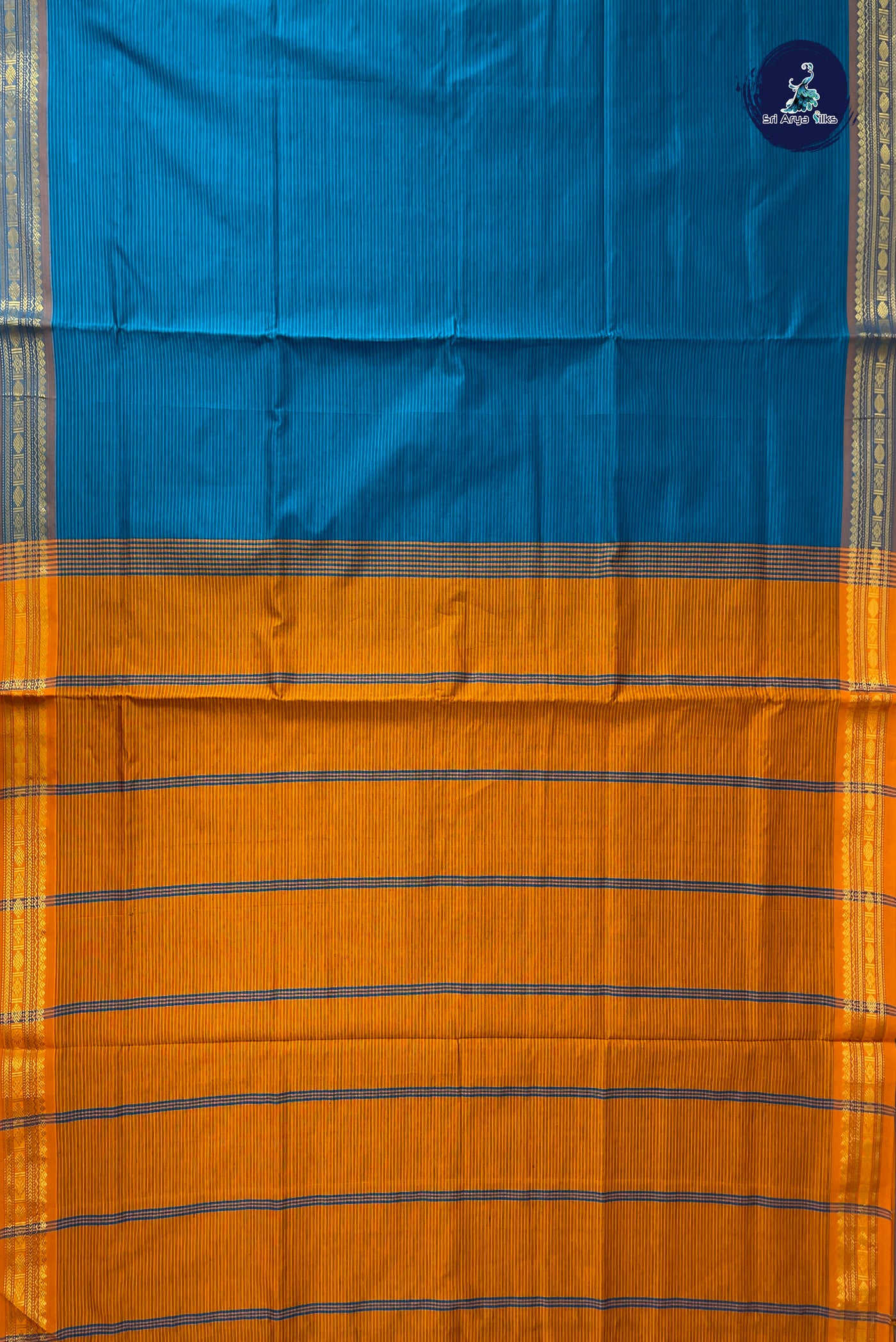 Blue Half Pure Silk Cotton Saree With Doria Lines Pattern