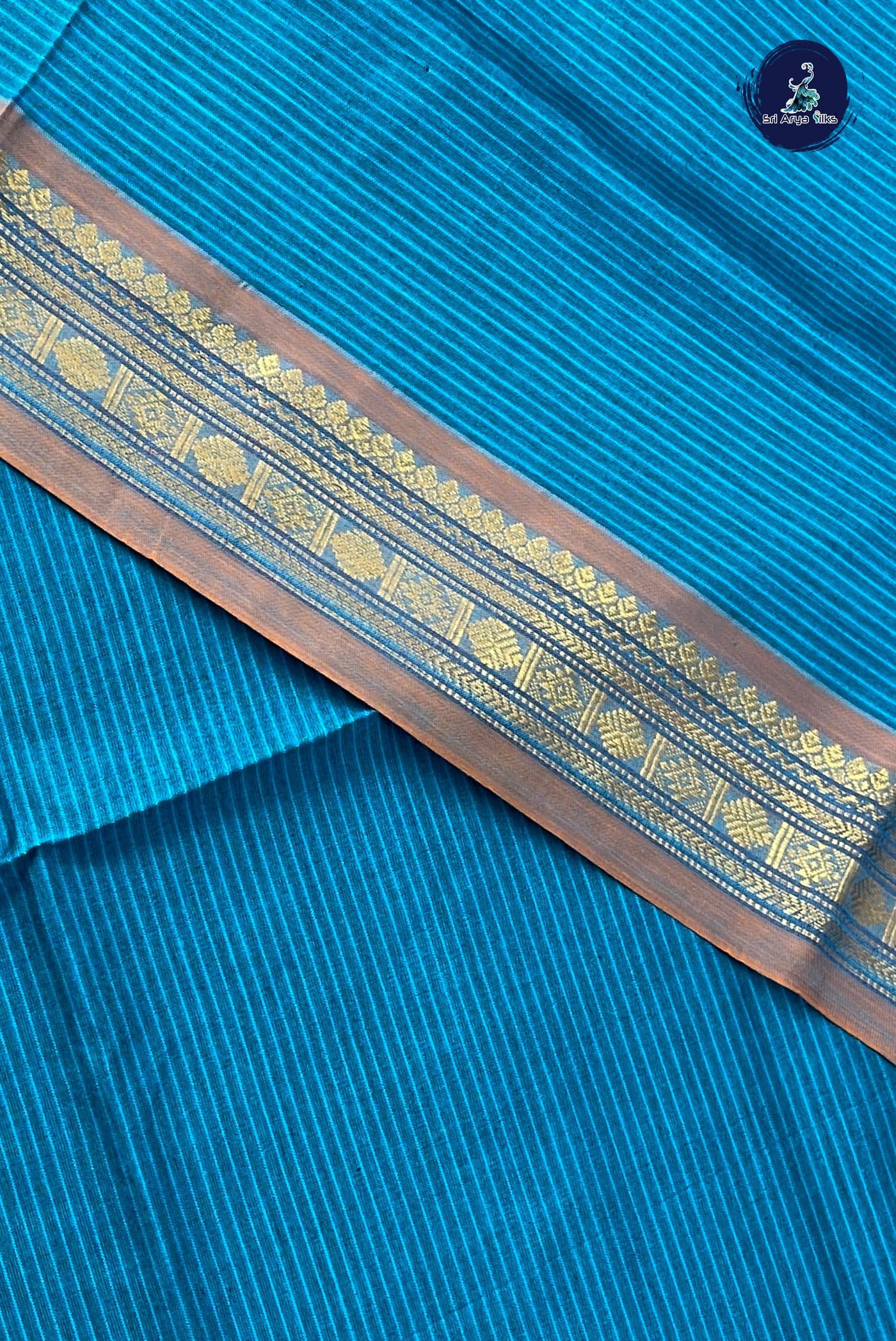 Blue Half Pure Silk Cotton Saree With Doria Lines Pattern