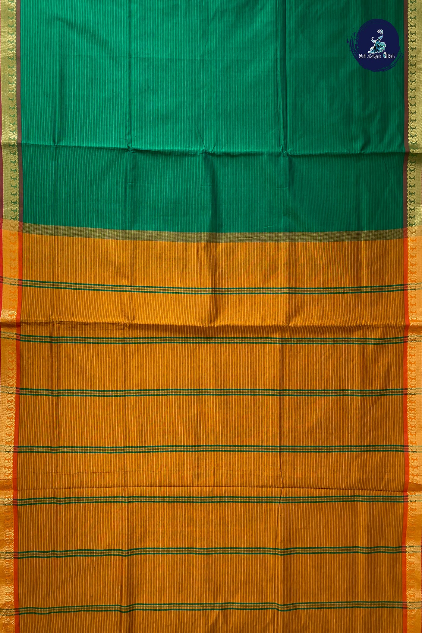 Green Half Pure Silk Cotton Saree With Doria Lines Pattern