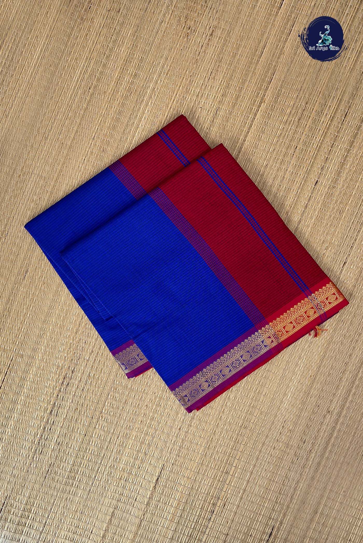 MS Blue Half Pure Silk Cotton Saree With Doria Lines Pattern