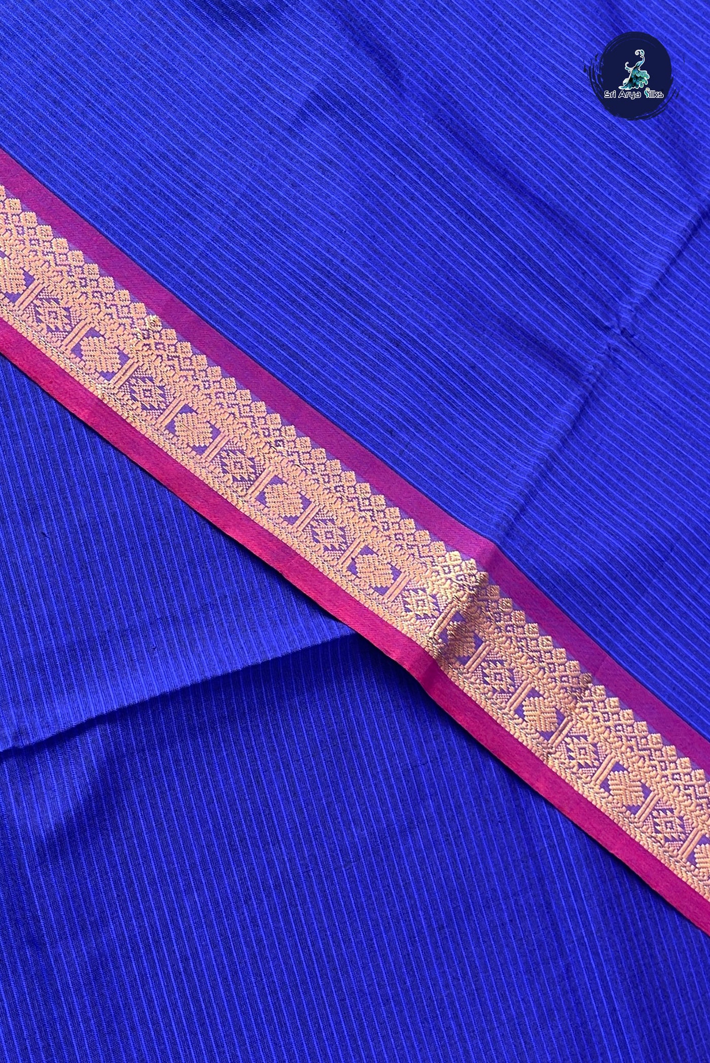 MS Blue Half Pure Silk Cotton Saree With Doria Lines Pattern