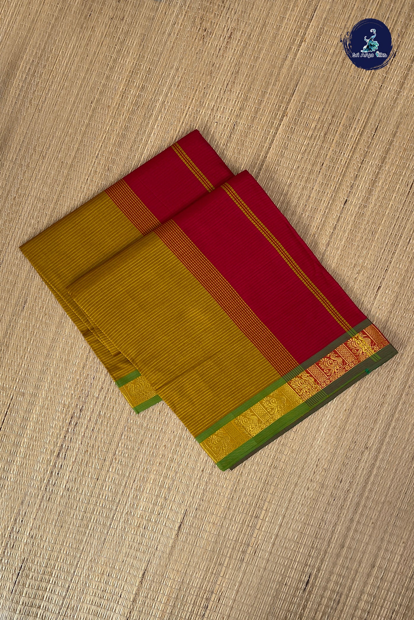Mustard Yellow Half Pure Silk Cotton Saree With Doria Lines Pattern