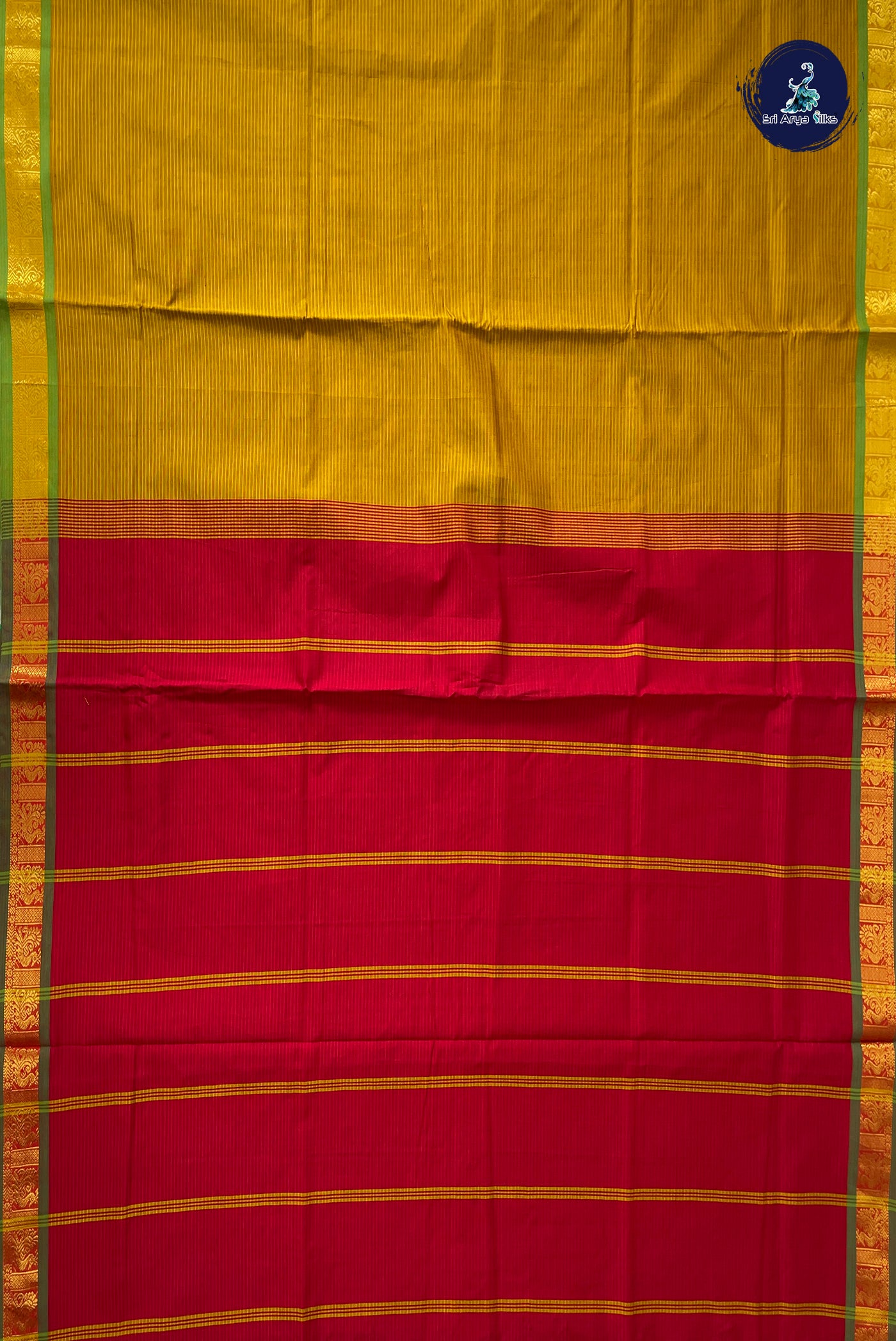 Mustard Yellow Half Pure Silk Cotton Saree With Doria Lines Pattern