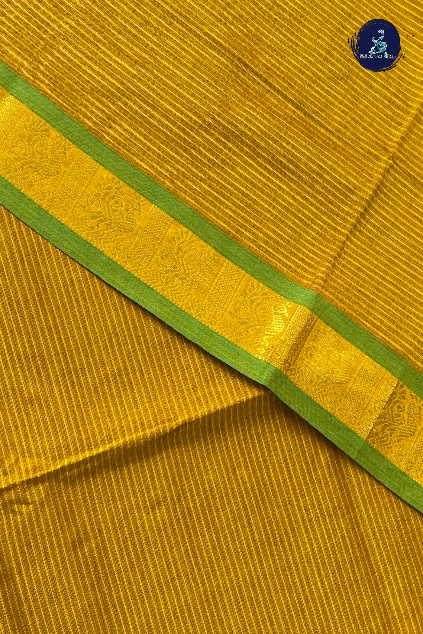 Mustard Yellow Half Pure Silk Cotton Saree With Doria Lines Pattern