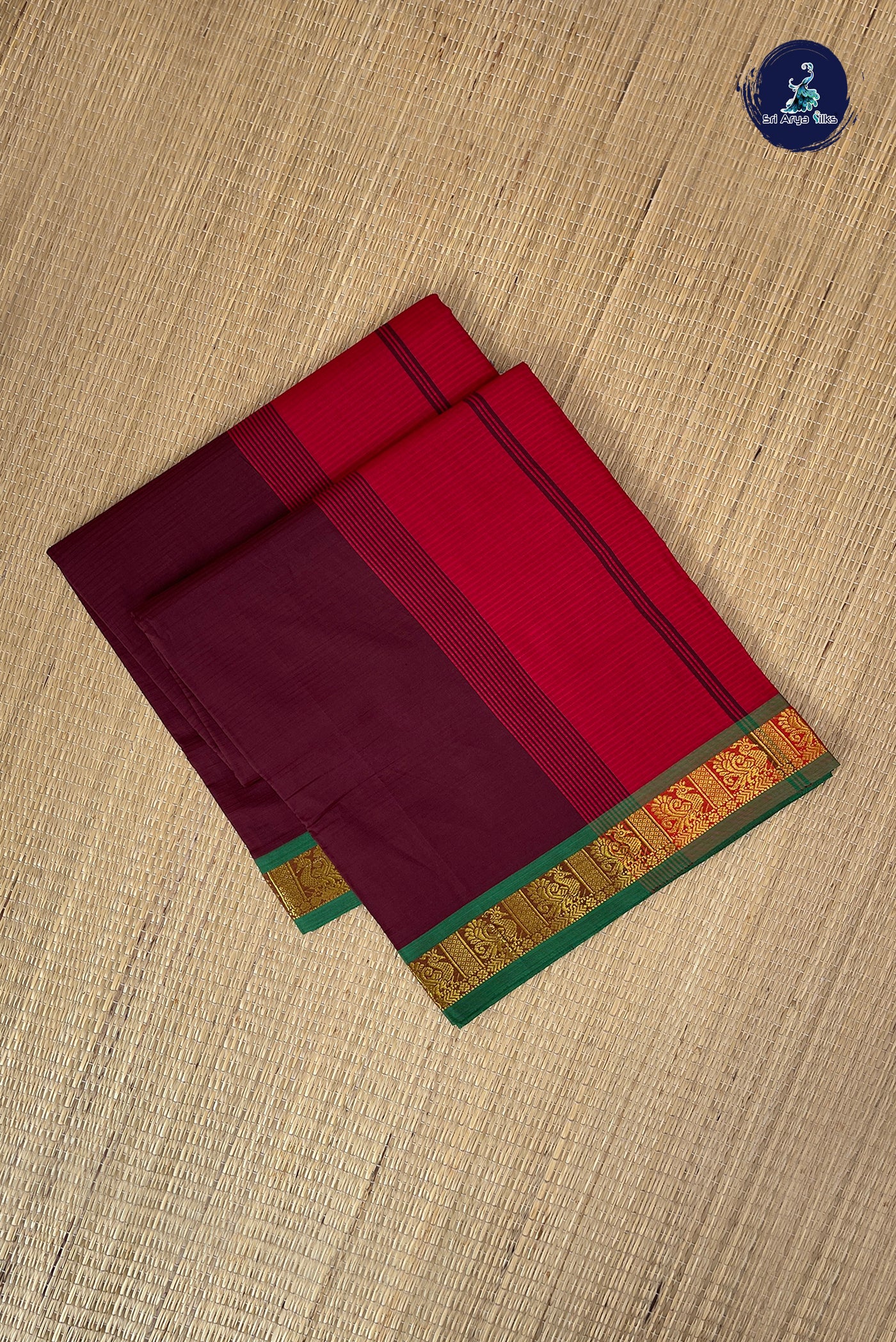 Brown Half Pure Silk Cotton Saree With Doria Lines Pattern