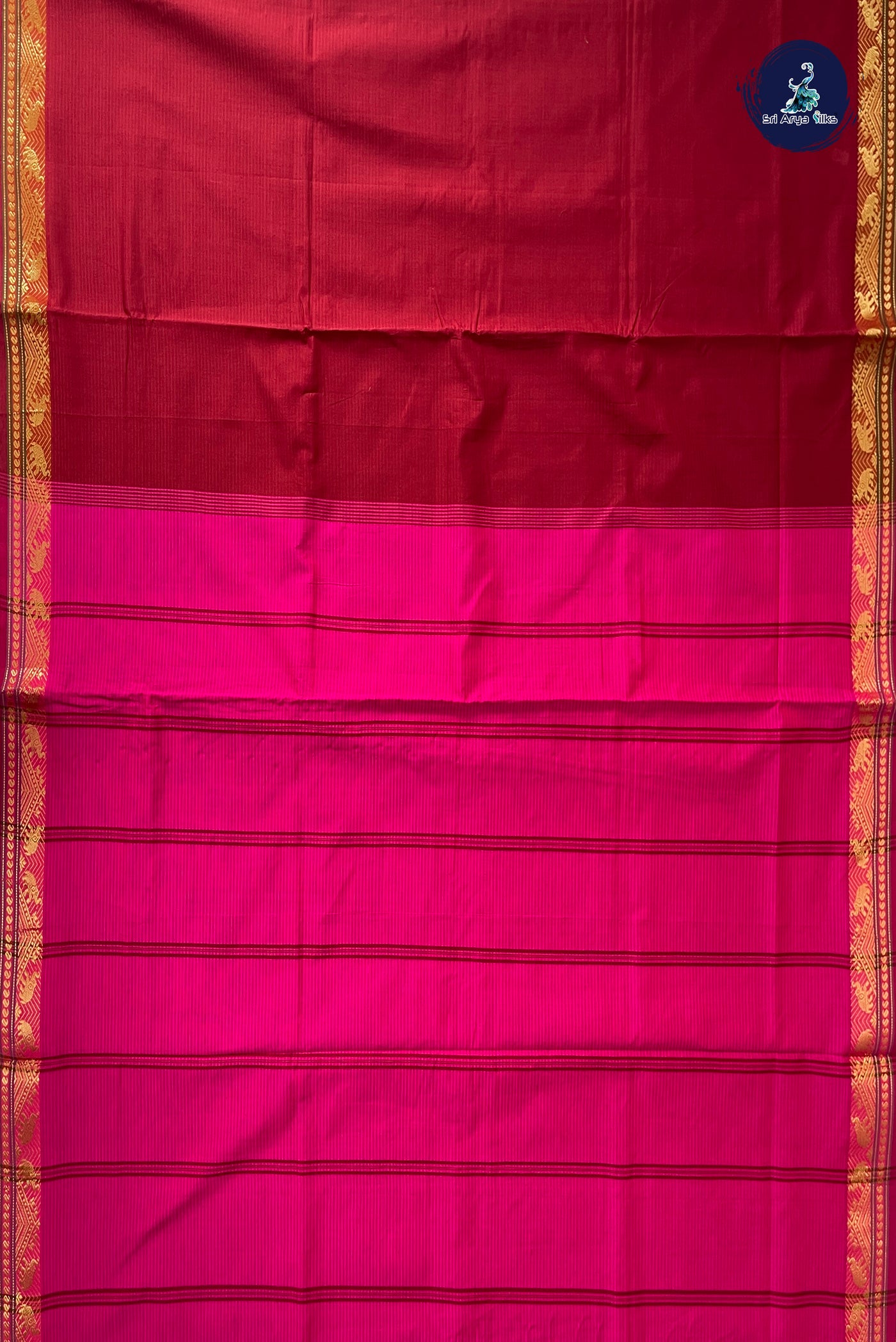 Brown Half Pure Silk Cotton Saree With Doria Lines Pattern