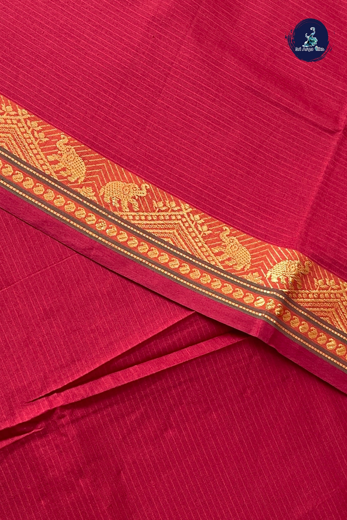 Brown Half Pure Silk Cotton Saree With Doria Lines Pattern