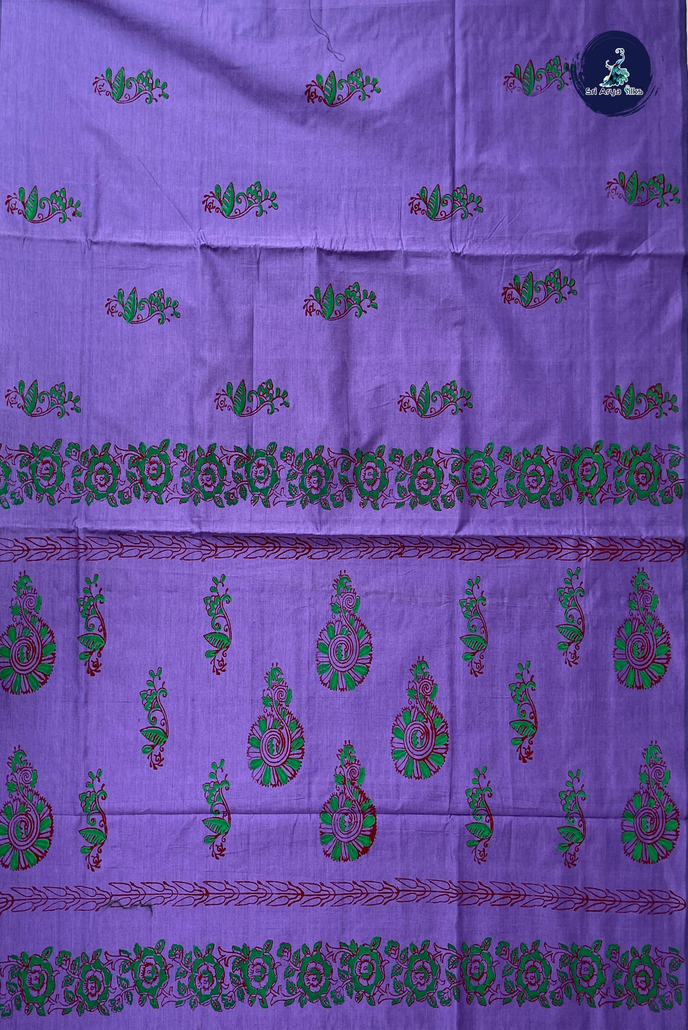 Lavender Half Pure Silk Cotton Saree With Printed Pattern