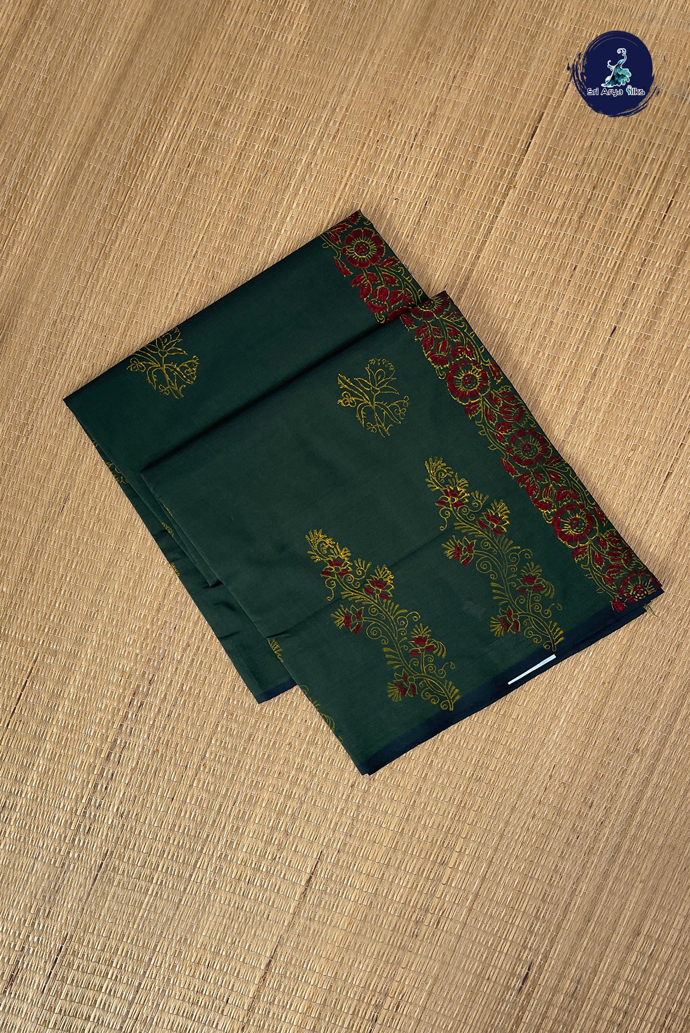 Green Half Pure Silk Cotton Saree With Printed Pattern