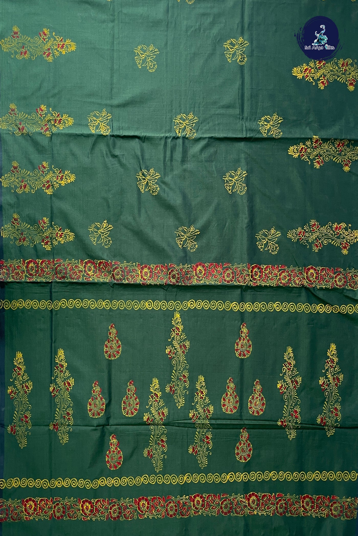 Green Half Pure Silk Cotton Saree With Printed Pattern