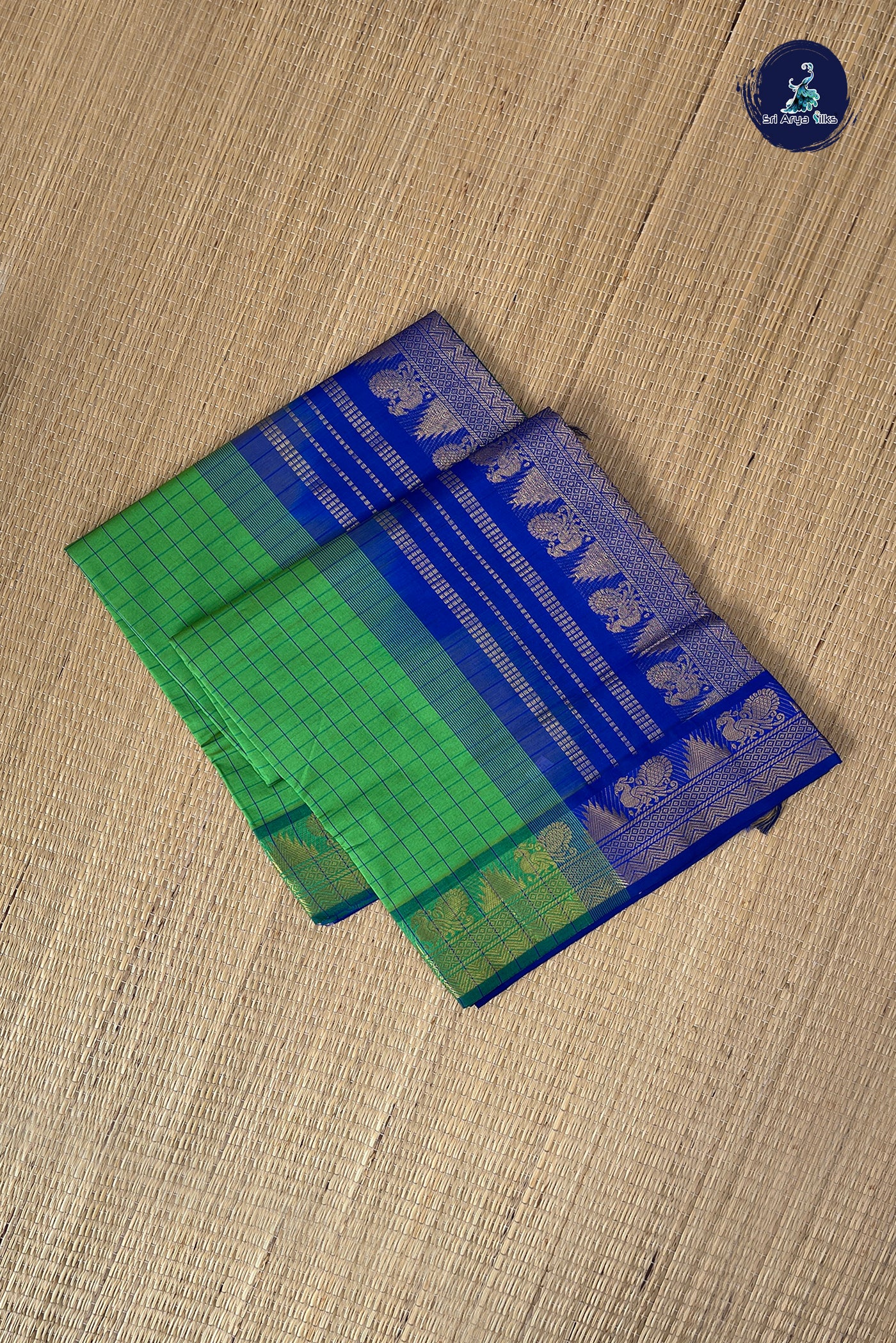 Green Checked Saree With Checked Pattern