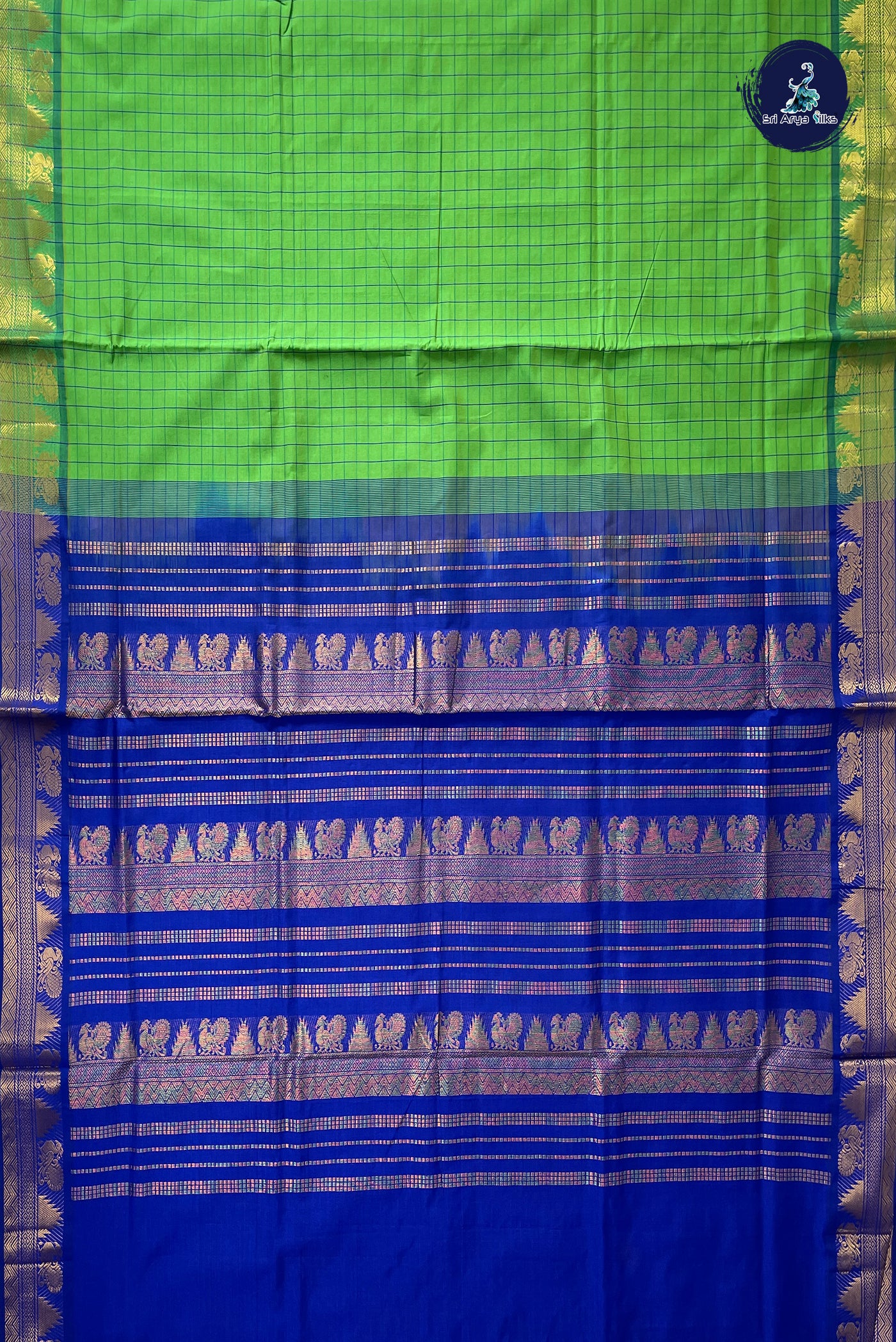 Green Checked Saree With Checked Pattern