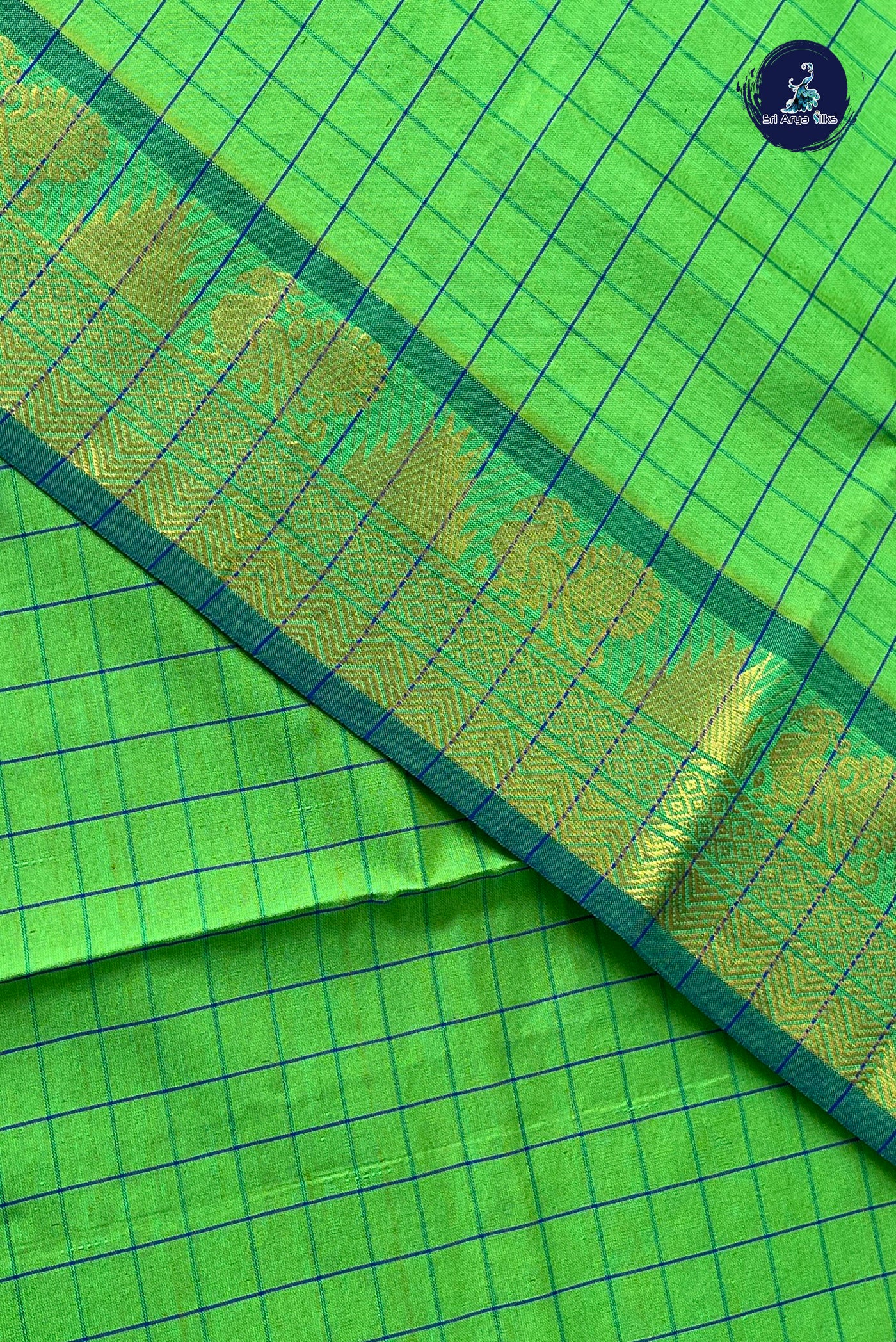 Green Checked Saree With Checked Pattern