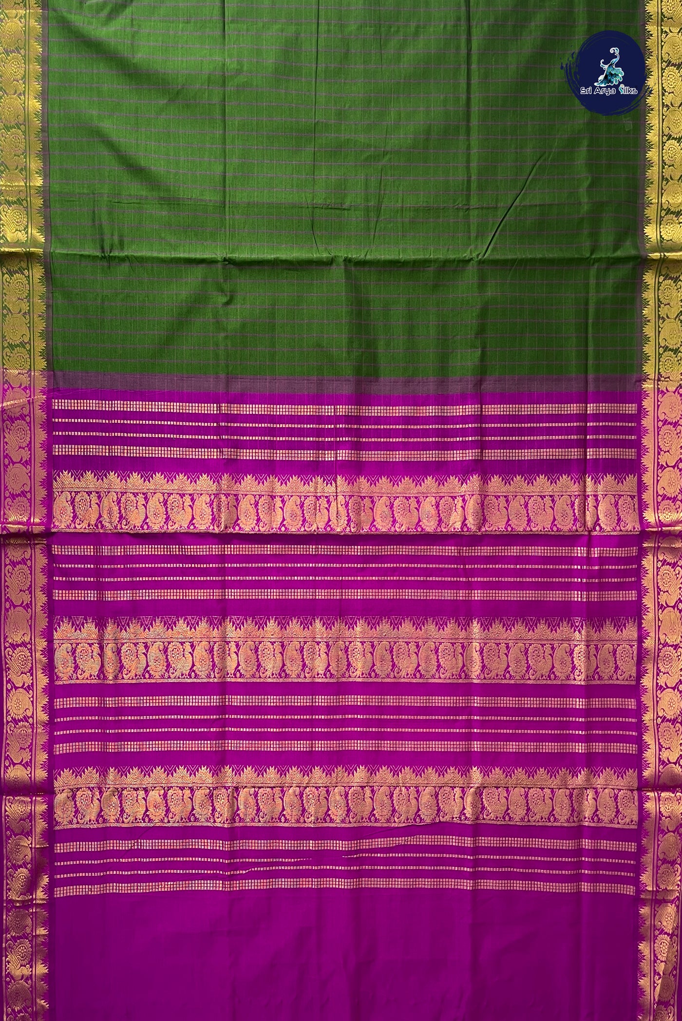 Olive Green Checked Saree With Checked Pattern
