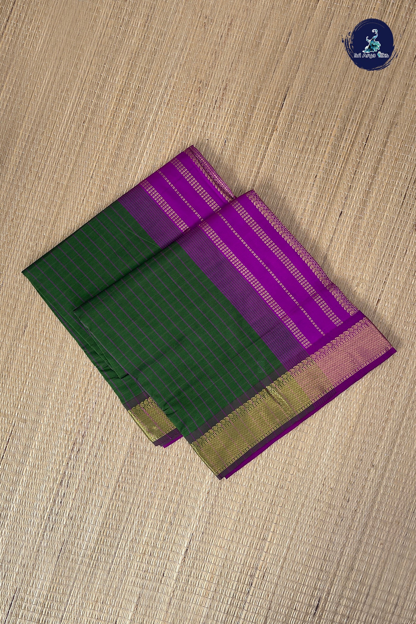 Olive Green Checked Saree With Checked Pattern