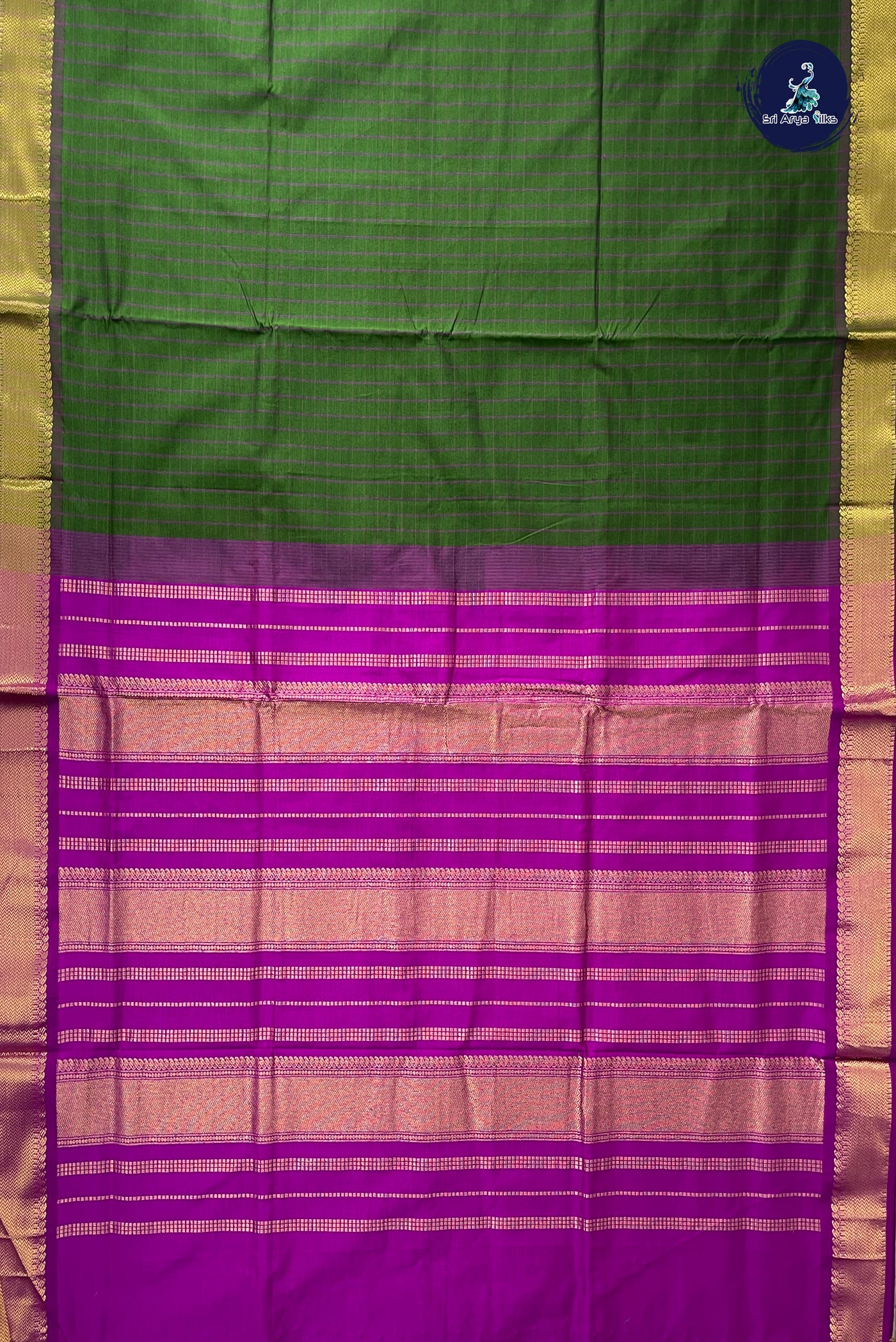 Olive Green Checked Saree With Checked Pattern