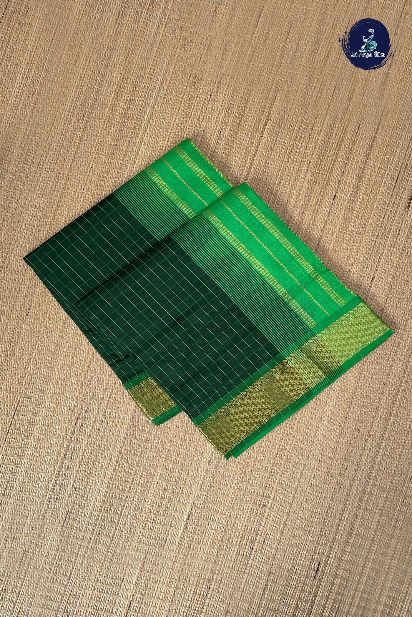 Olive Green Checked Saree With Checked Pattern