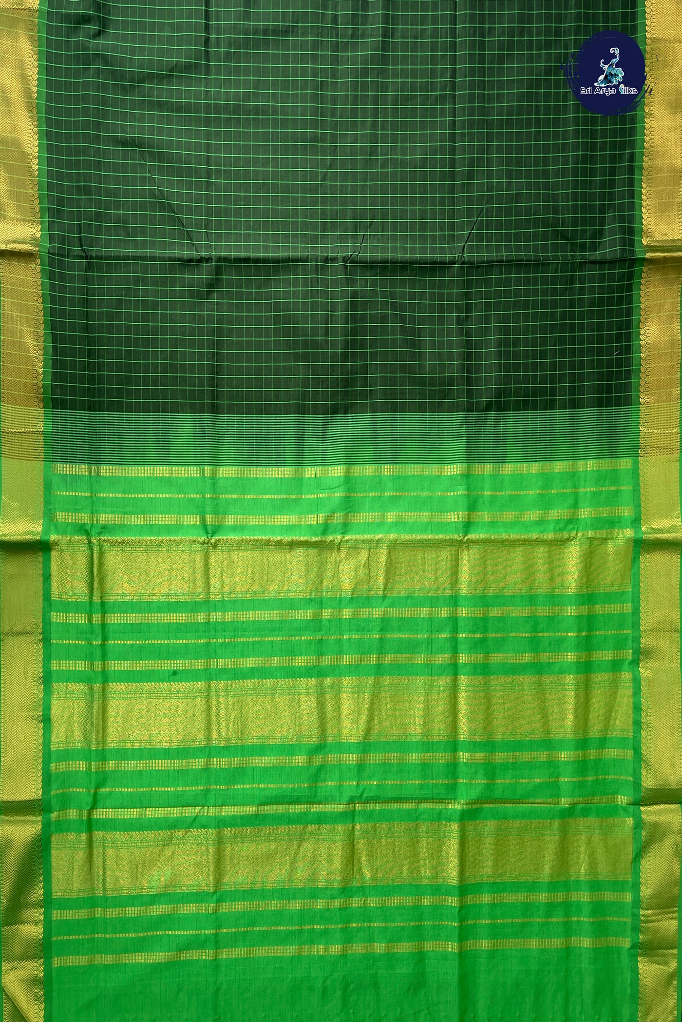 Olive Green Checked Saree With Checked Pattern
