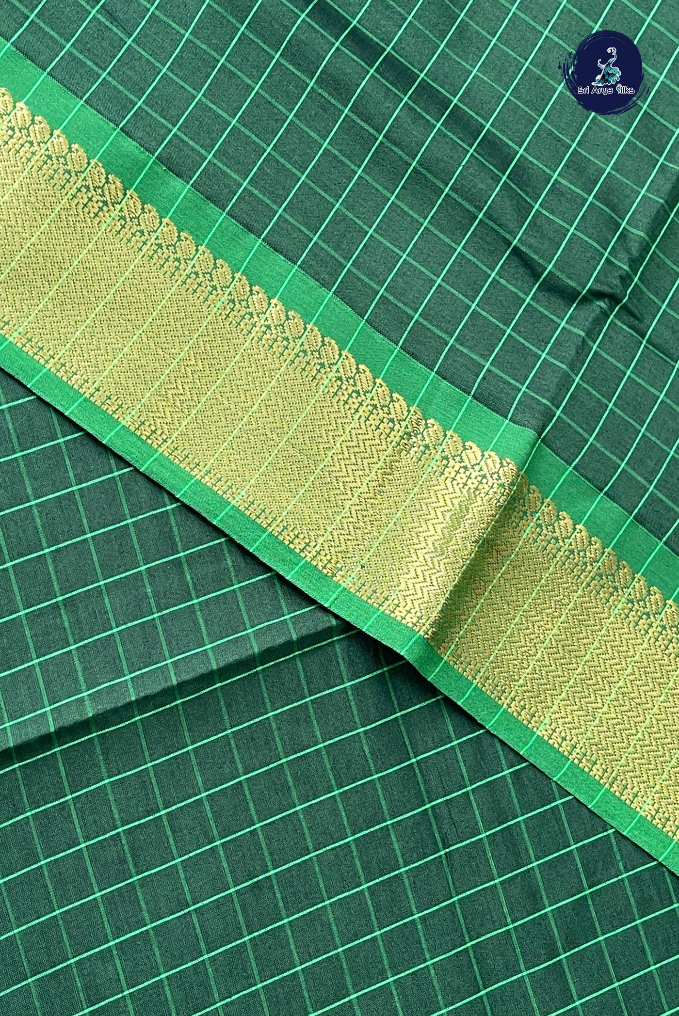 Olive Green Checked Saree With Checked Pattern