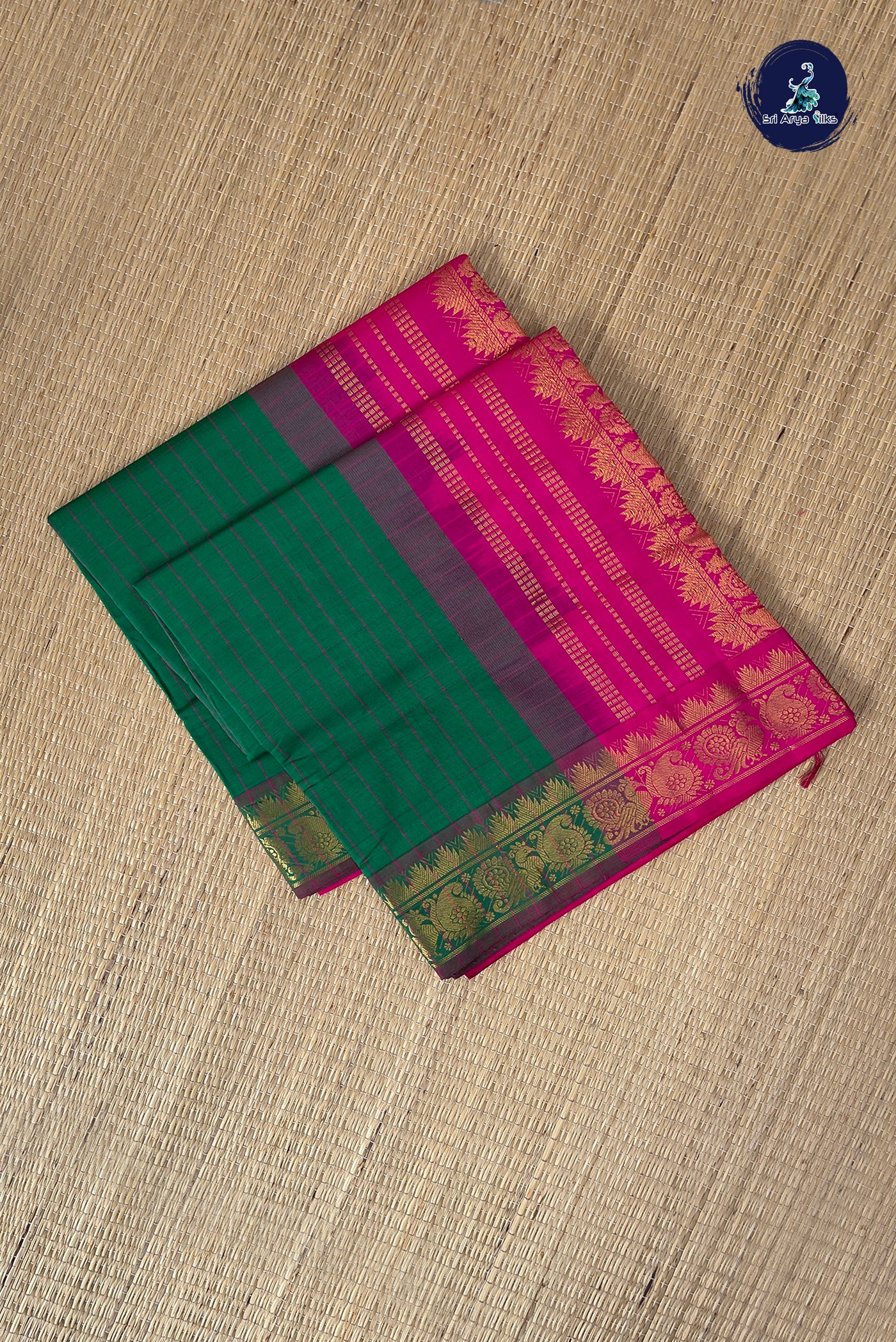 Green Checked Saree With Checked Pattern