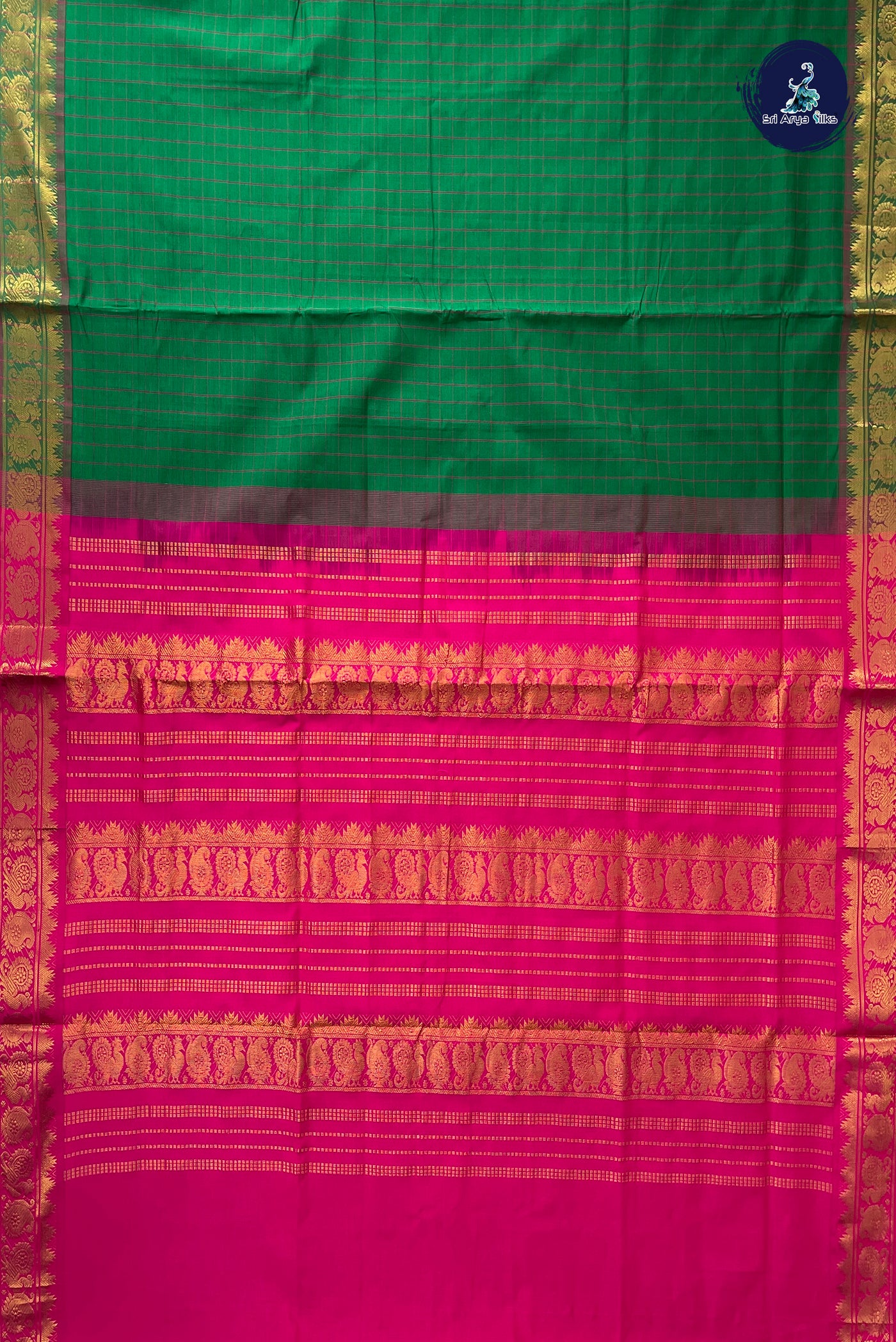Green Checked Saree With Checked Pattern