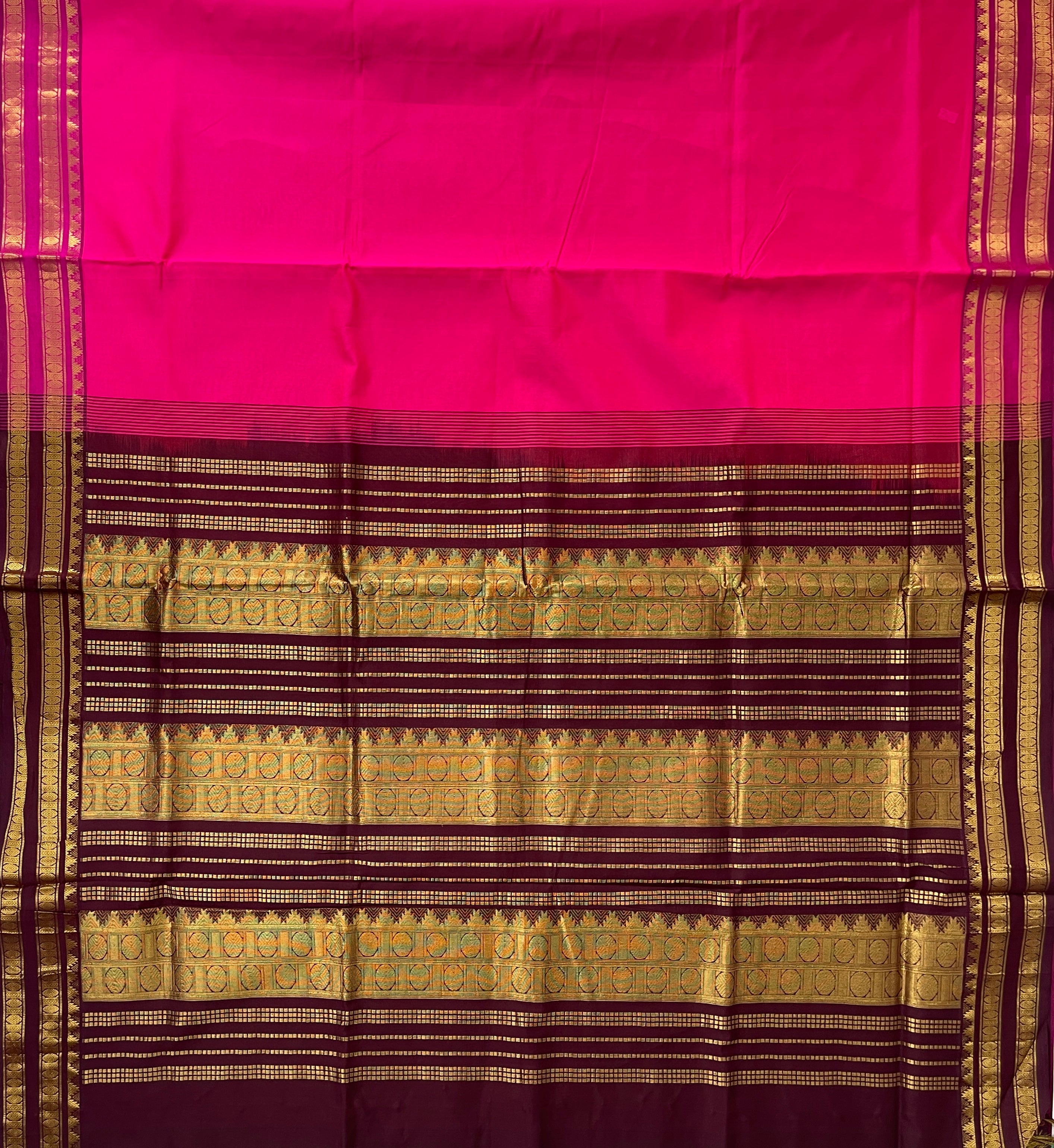 Pink Half Pure Silk Cotton Saree With Plain Pattern