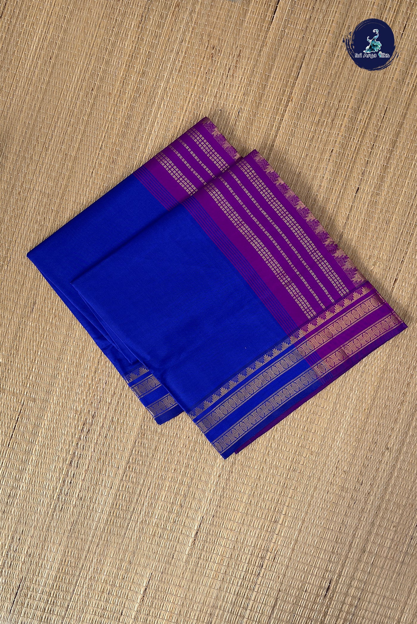 Blue Half Pure Silk Cotton Saree With Plain Pattern