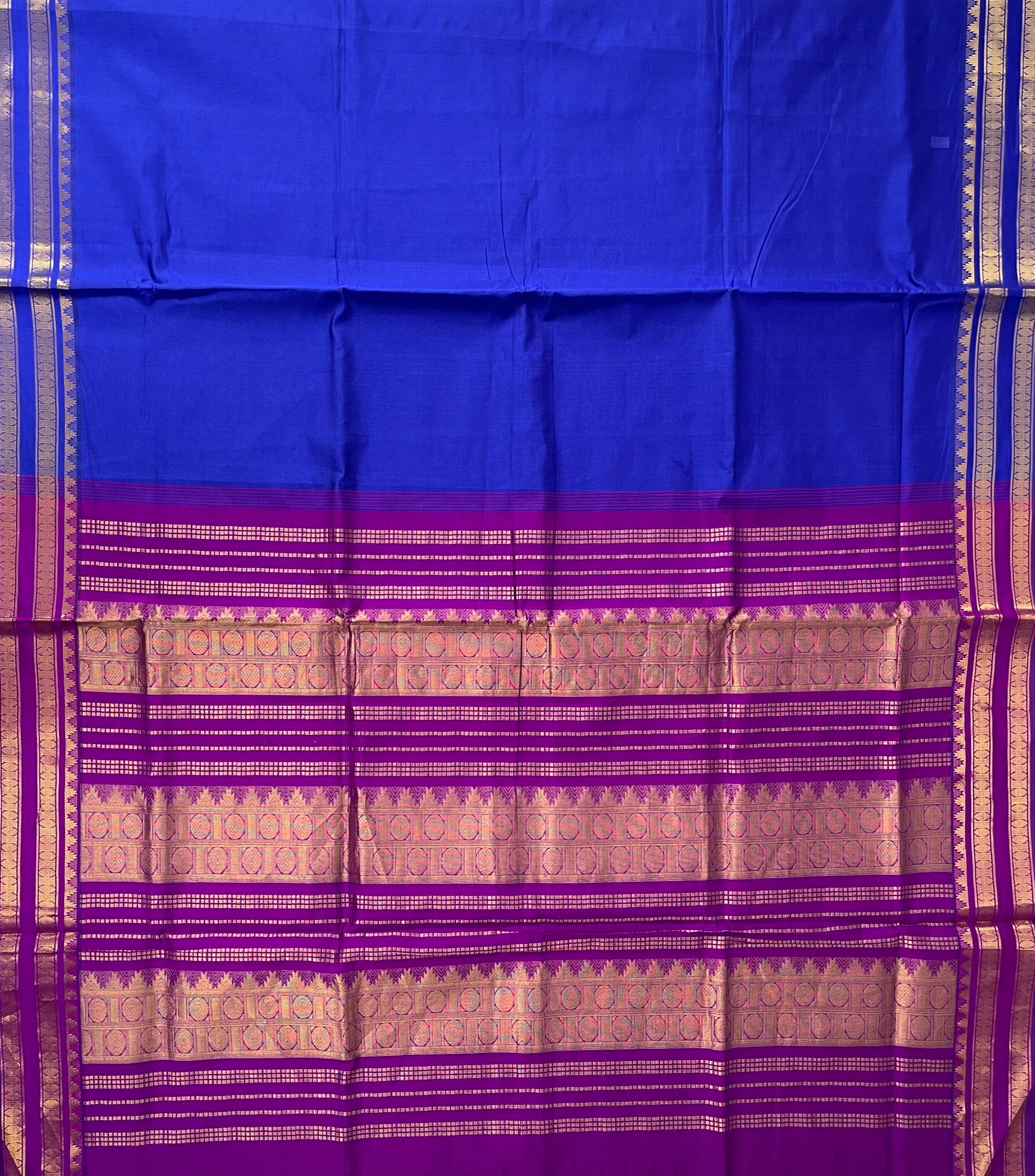 Blue Half Pure Silk Cotton Saree With Plain Pattern