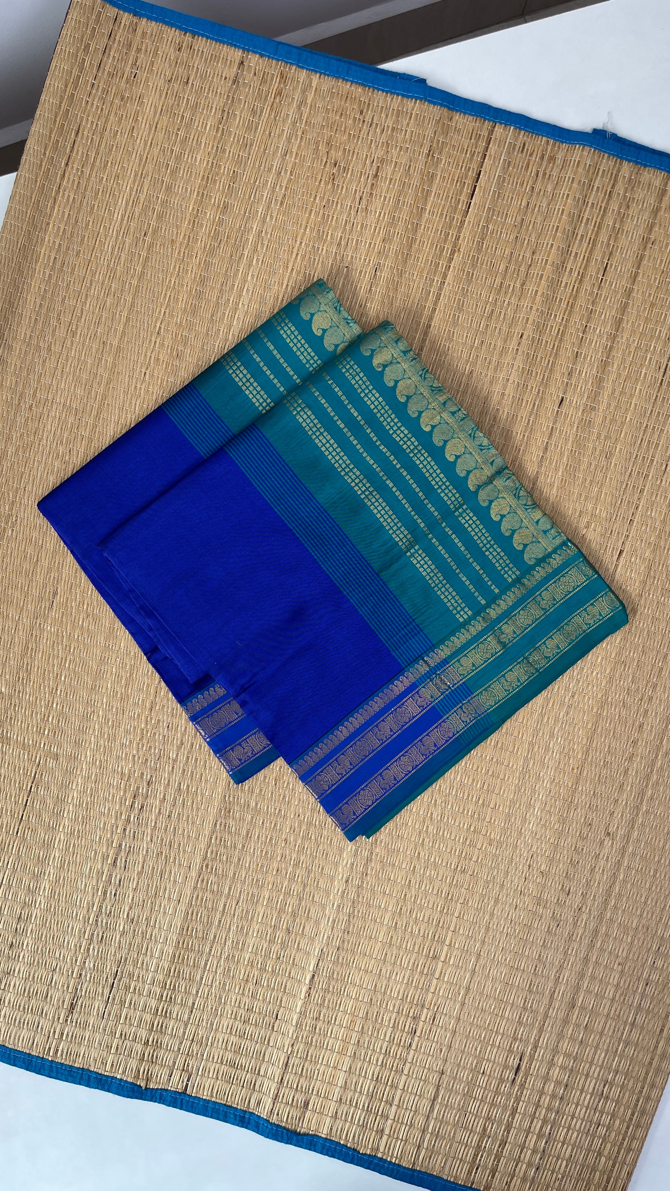 Dark Blue Half Pure Silk Cotton Saree With Plain Pattern