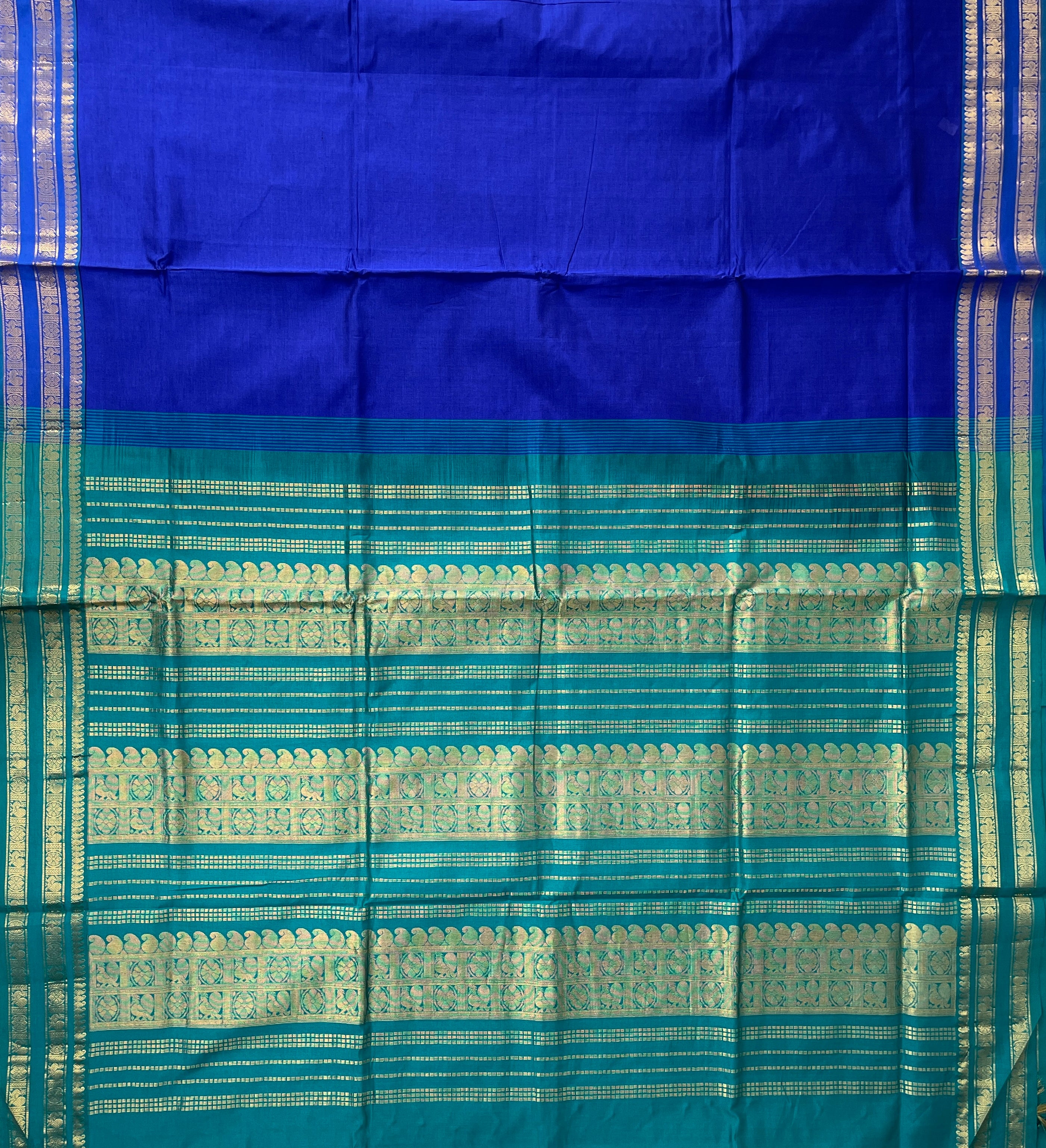 Dark Blue Half Pure Silk Cotton Saree With Plain Pattern