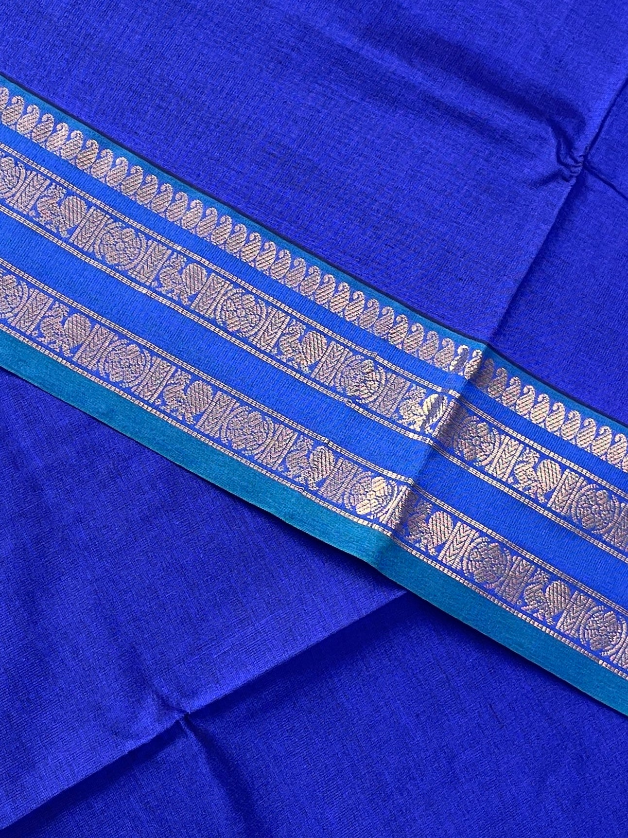 Dark Blue Half Pure Silk Cotton Saree With Plain Pattern
