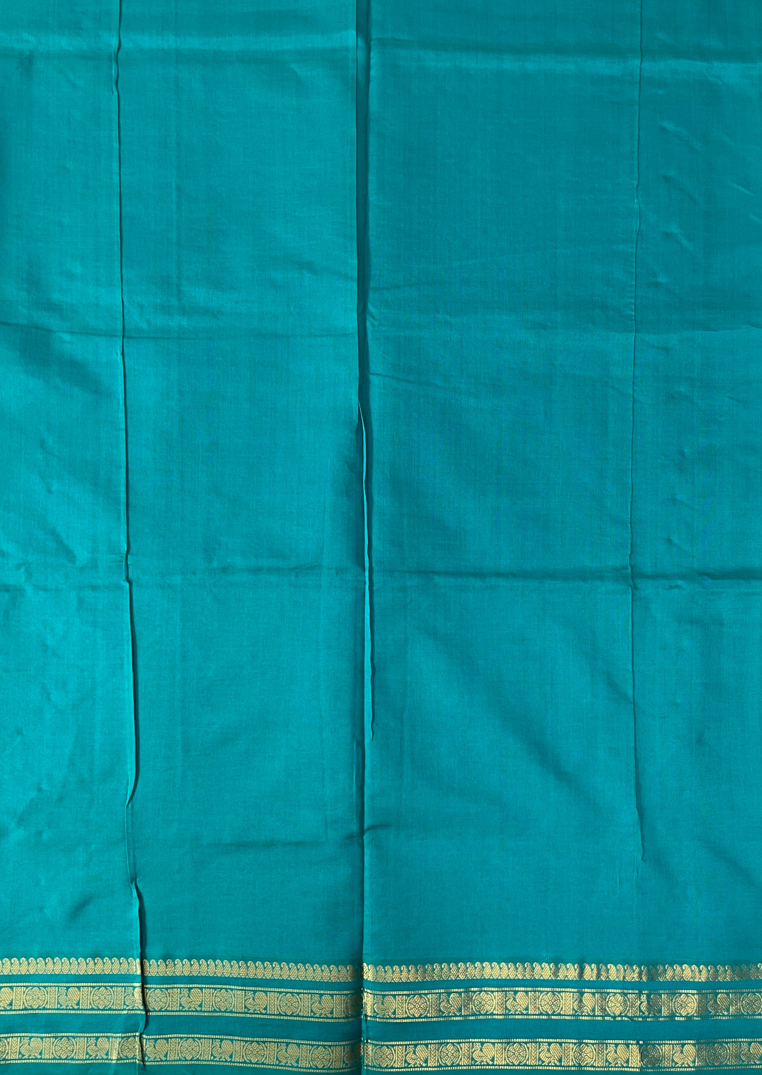Dark Blue Half Pure Silk Cotton Saree With Plain Pattern